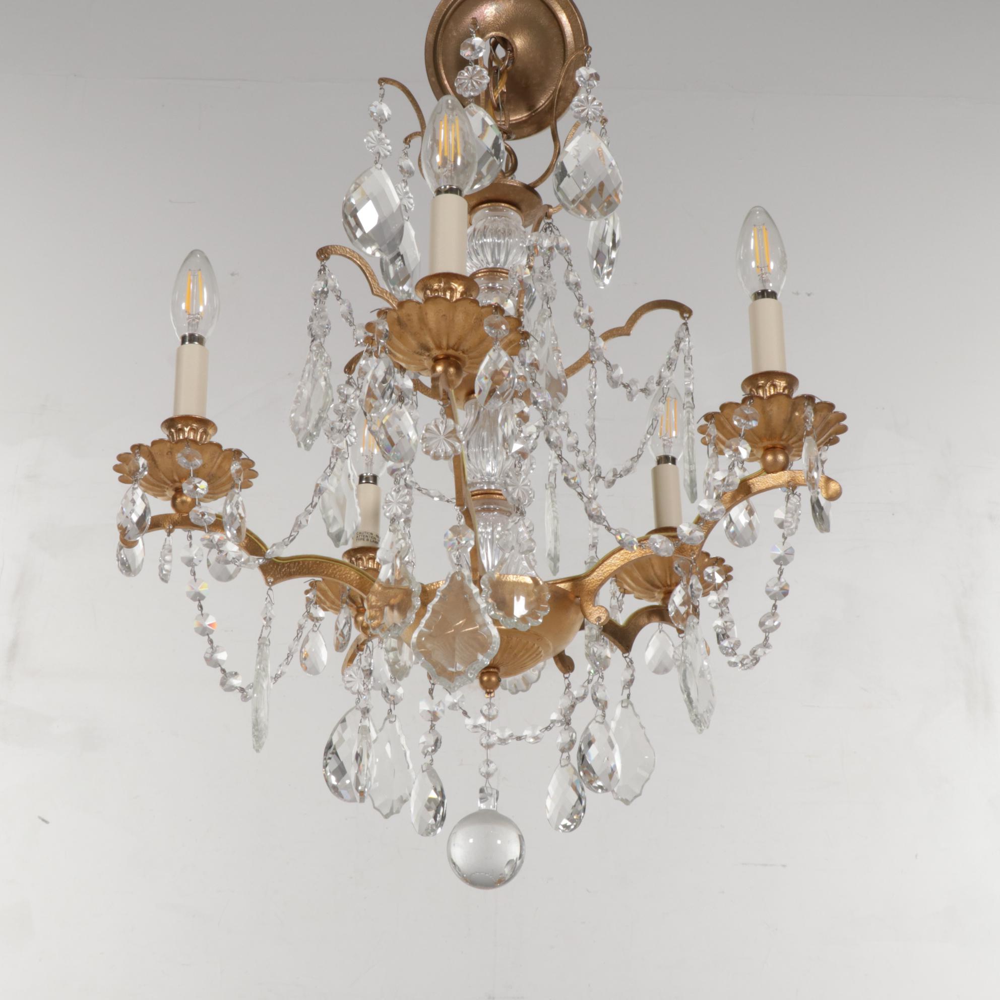Swarovski Lighting Gilt Metal and Crystal Five-Arm Chandelier
