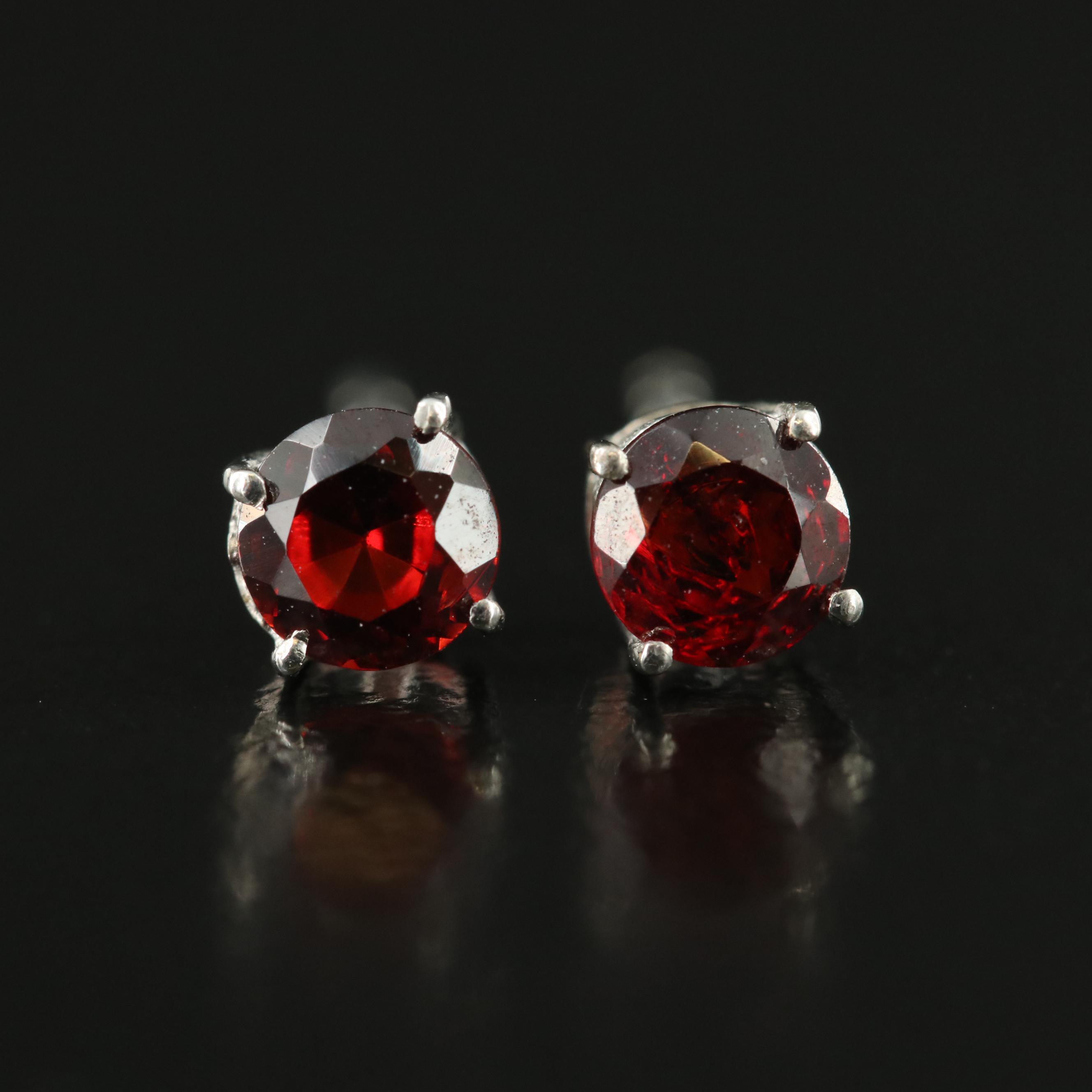 Sterling Garnet Stud Earrings