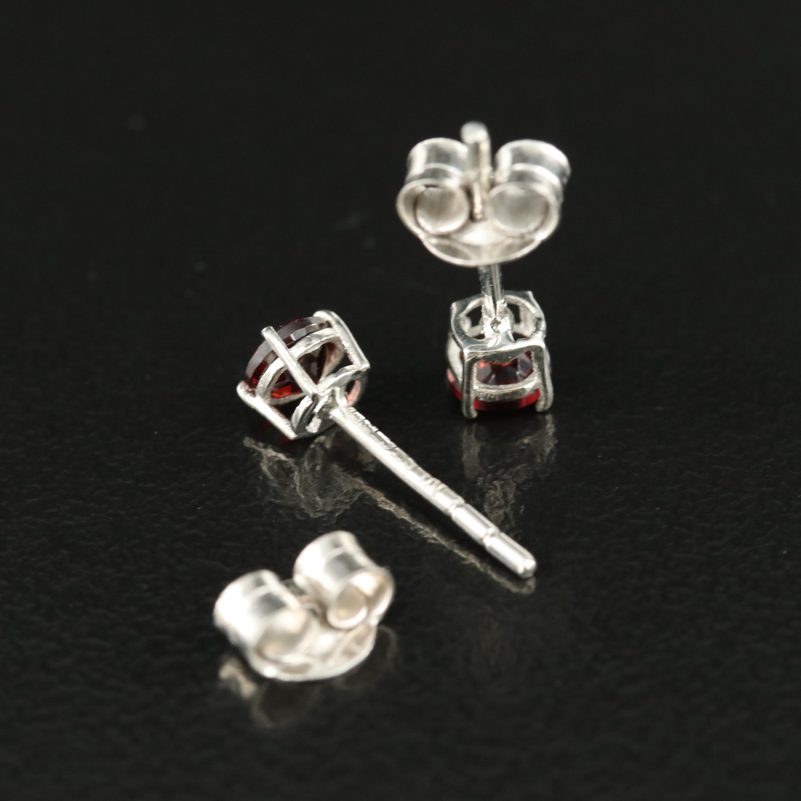 Sterling Garnet Stud Earrings