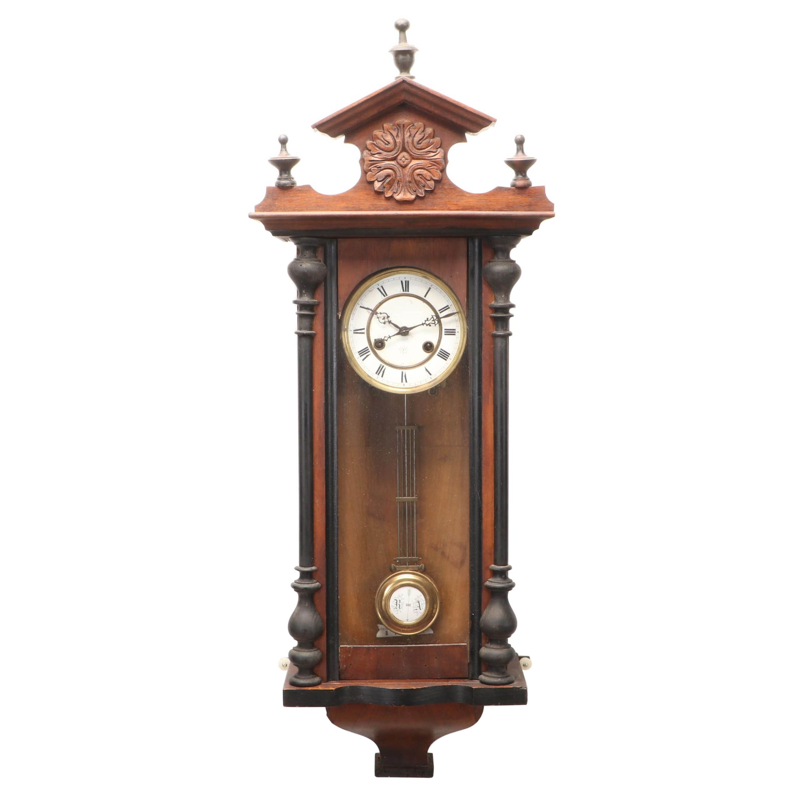 Junghans Carved Walnut Regulator Wall Clock, Late 19th/ Early 20th Century