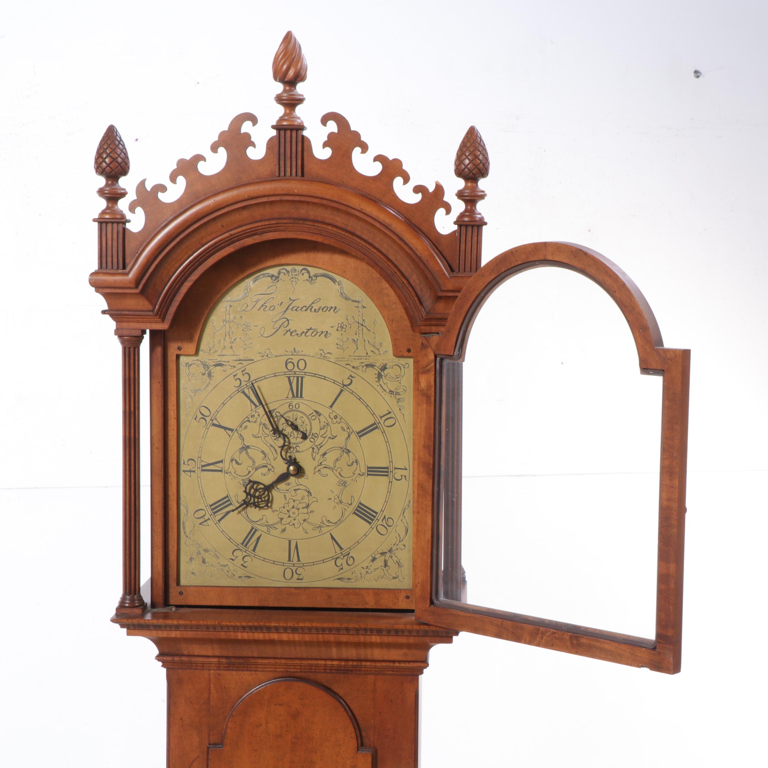 Colonial Clock Co. Tiger Maple Thomas Jackson Preston Reproduction Clock