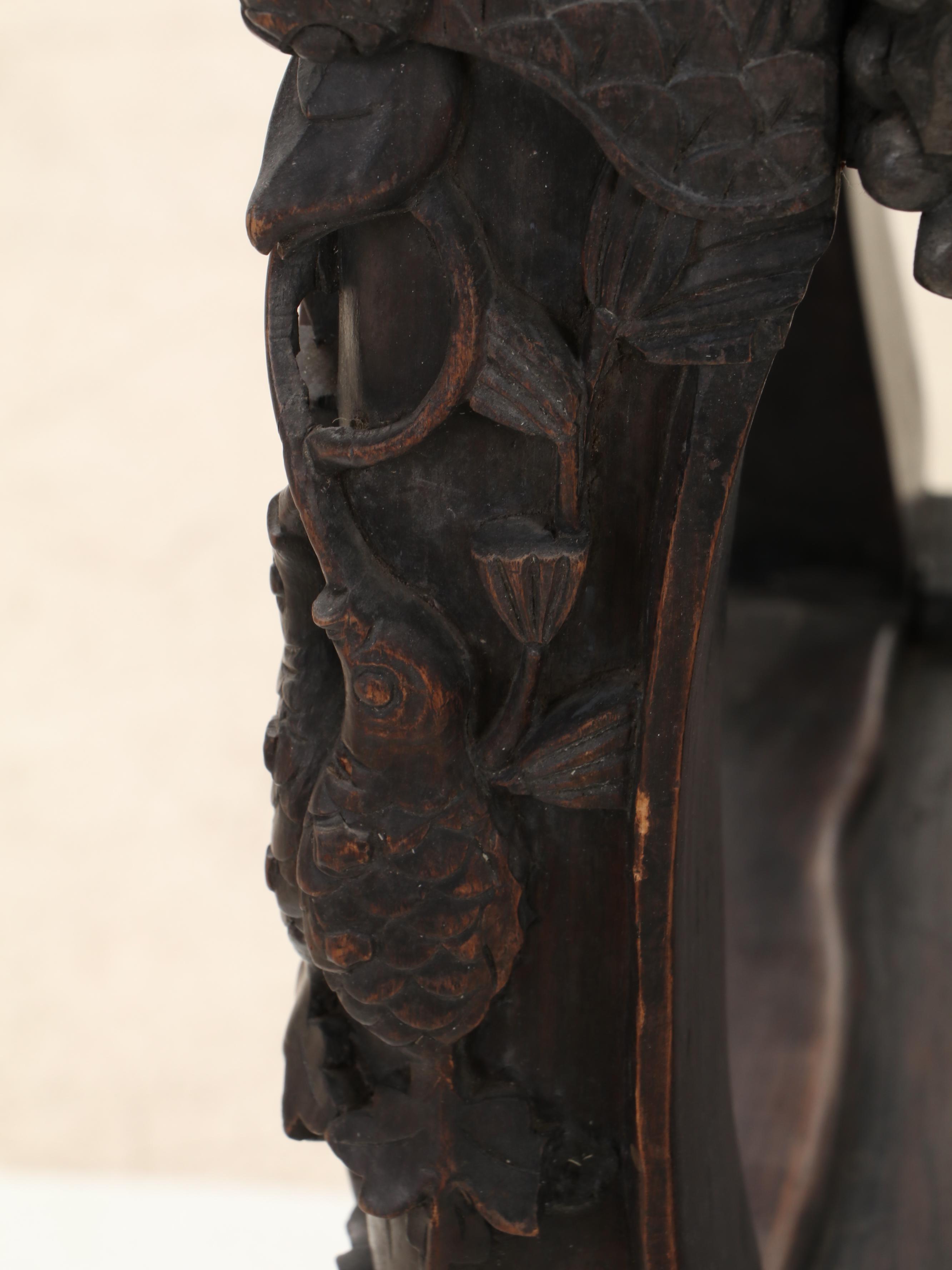 Chinese Carved Rosewood and Inset Marble Stand, Late 19th Century