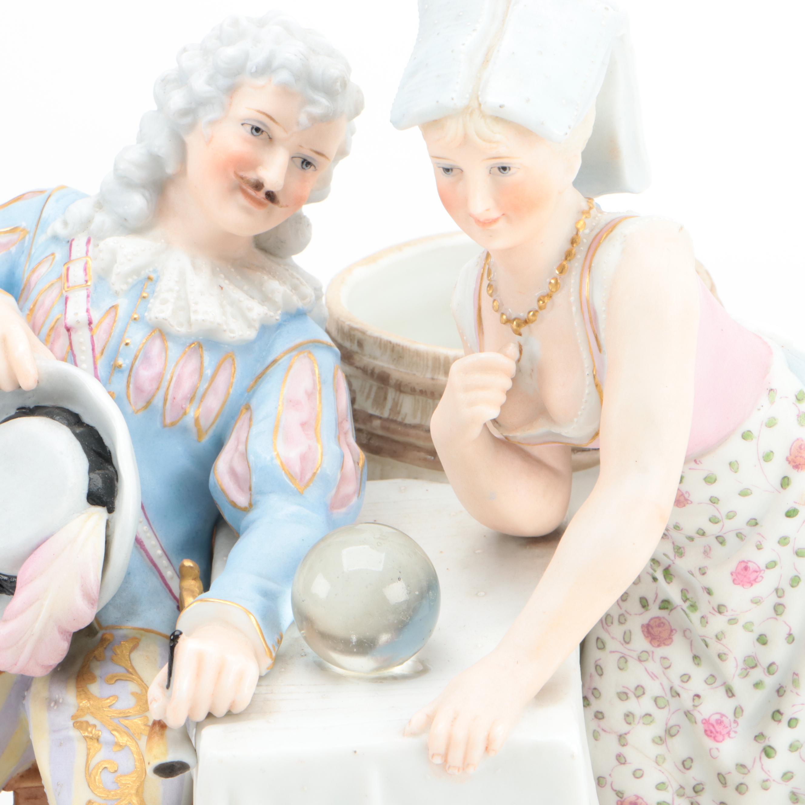 French Bisque Porcelain Regency Style Fortune Teller Figurine