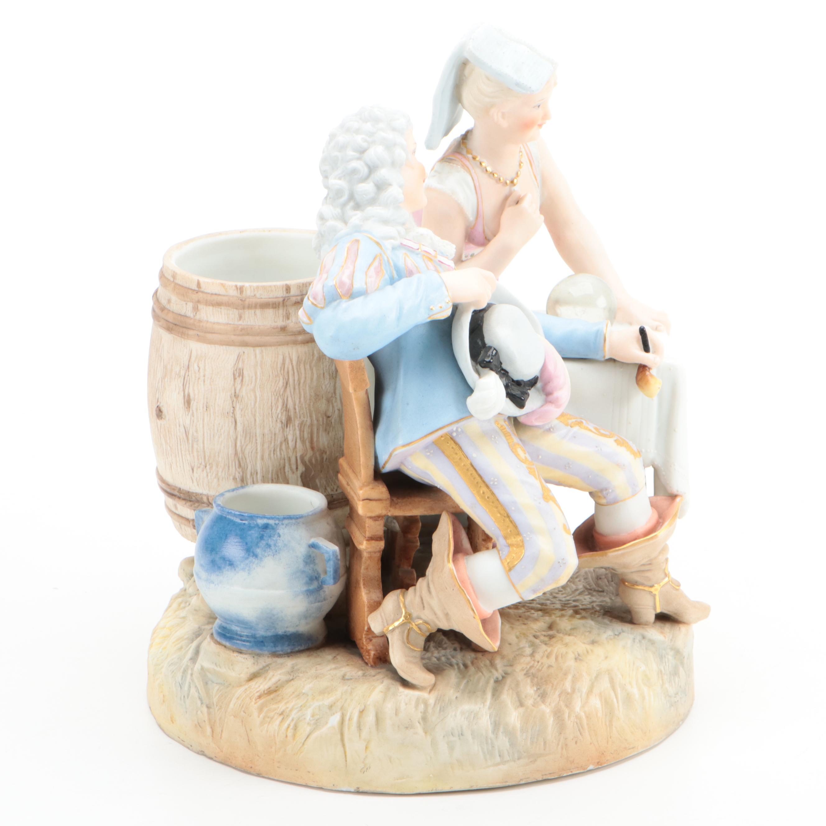 French Bisque Porcelain Regency Style Fortune Teller Figurine