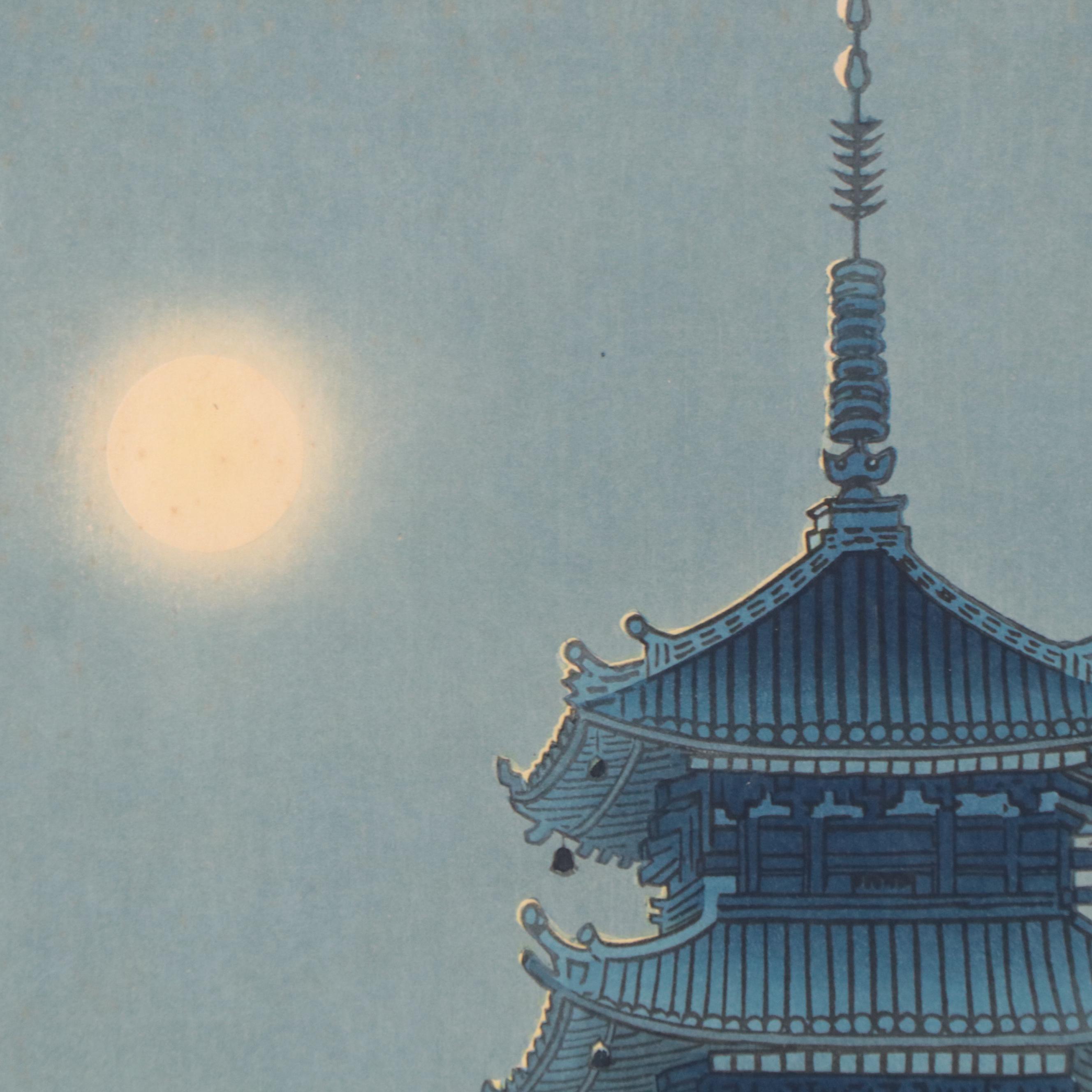 Woodblock After Asada Benji "Misty Moon at Kiyomizu Temple"