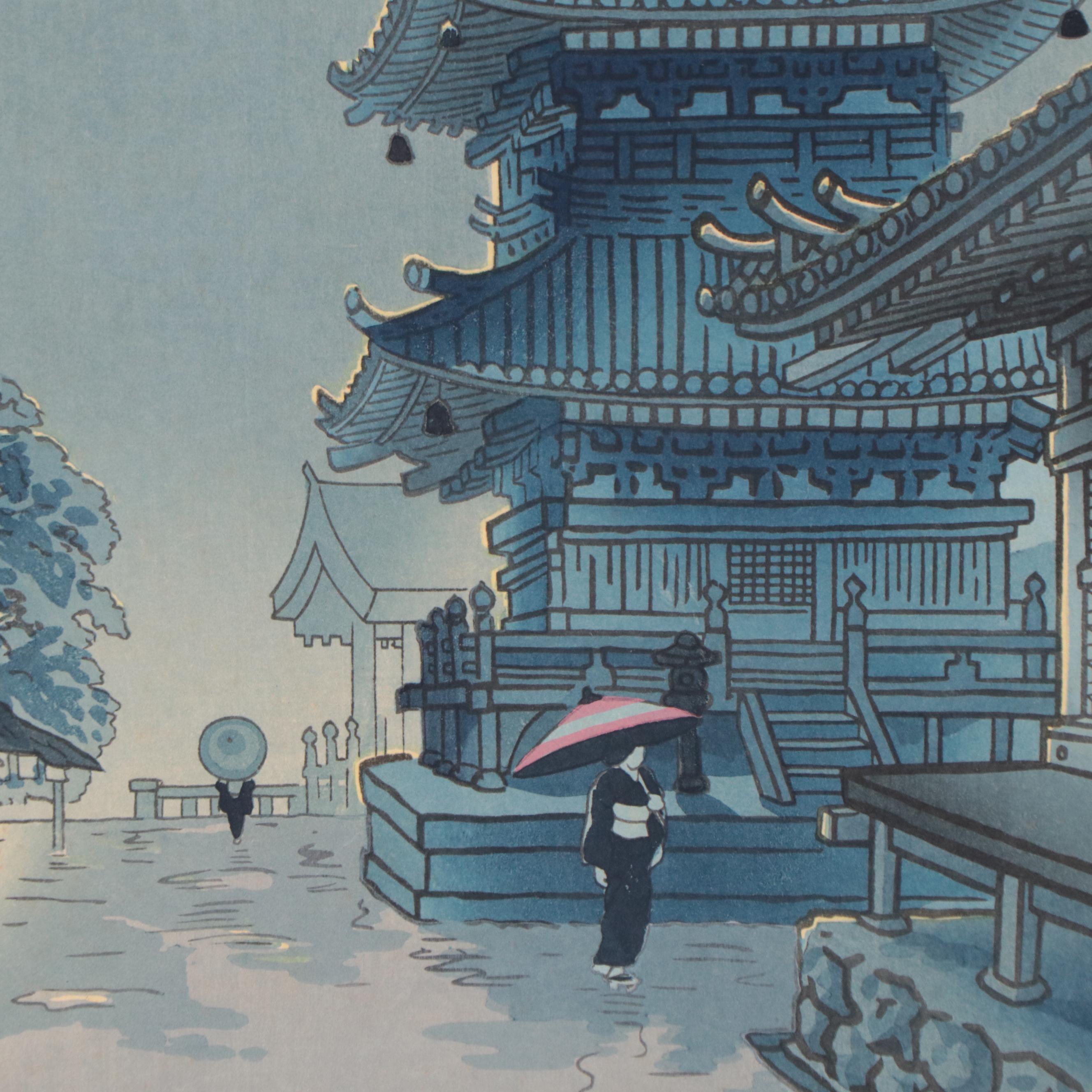 Woodblock After Asada Benji "Misty Moon at Kiyomizu Temple"