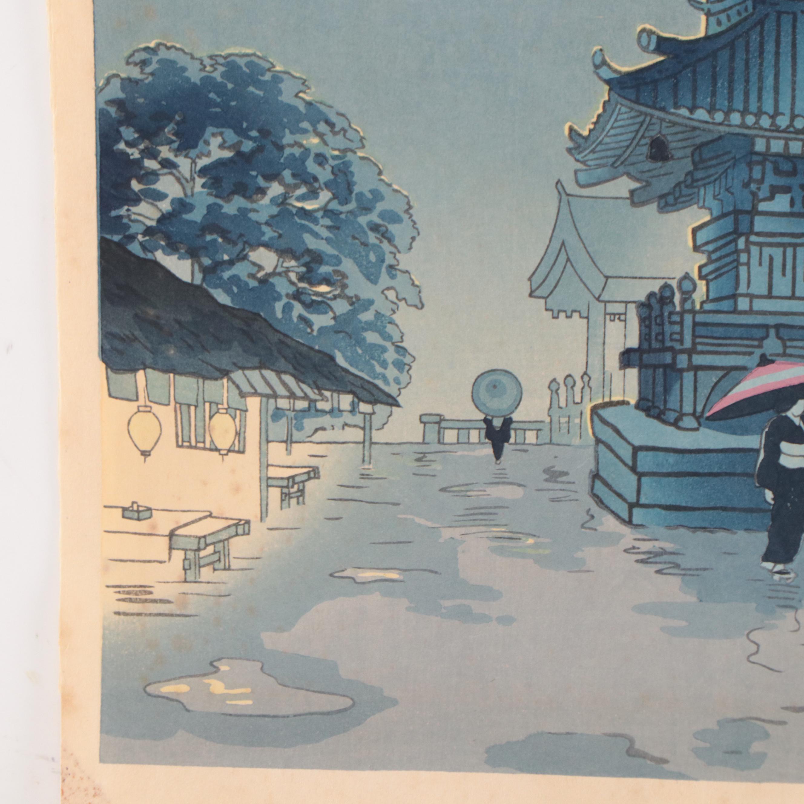 Woodblock After Asada Benji "Misty Moon at Kiyomizu Temple"