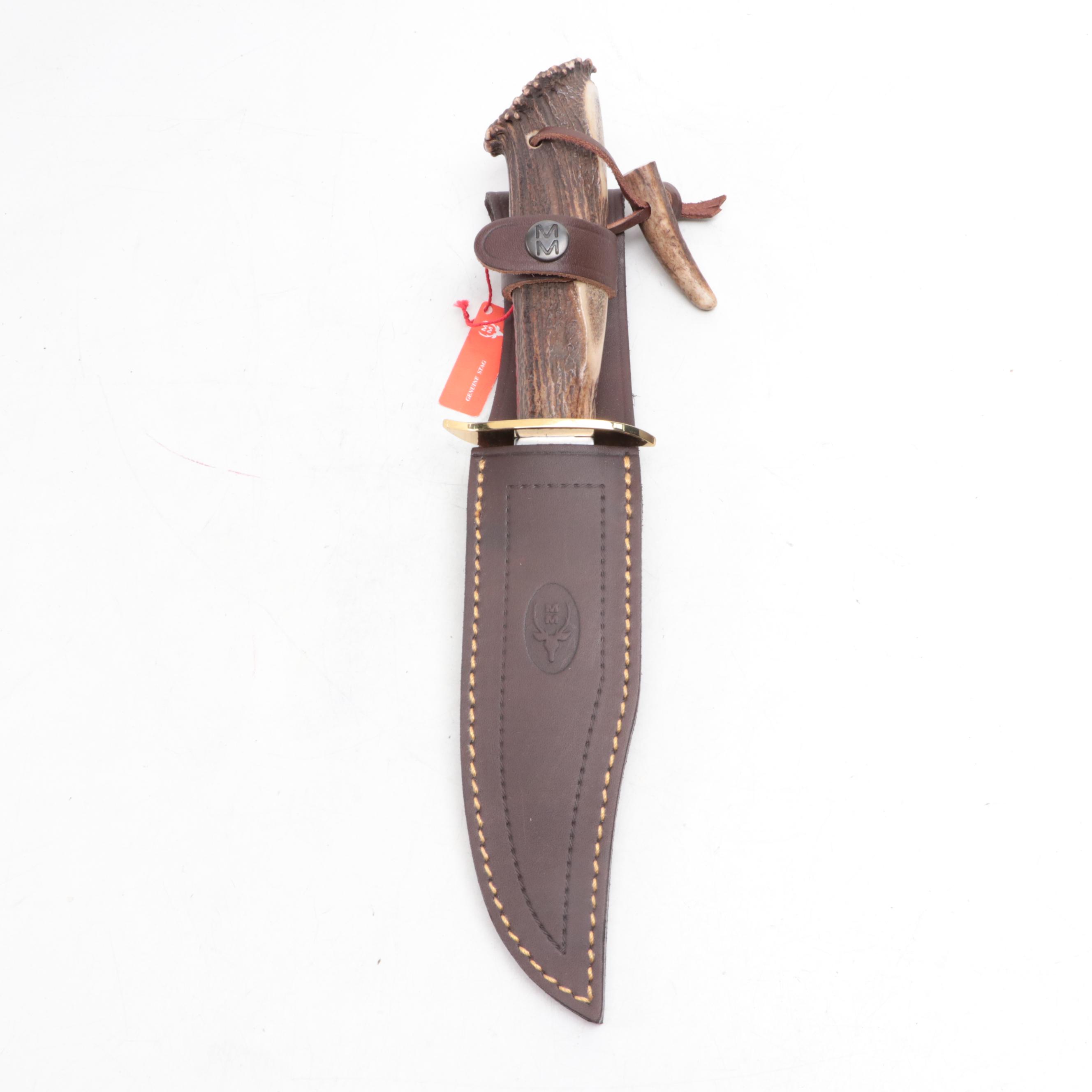 Muela Fury Stag Horn Handle Hunting Knife with Leather Scabbard