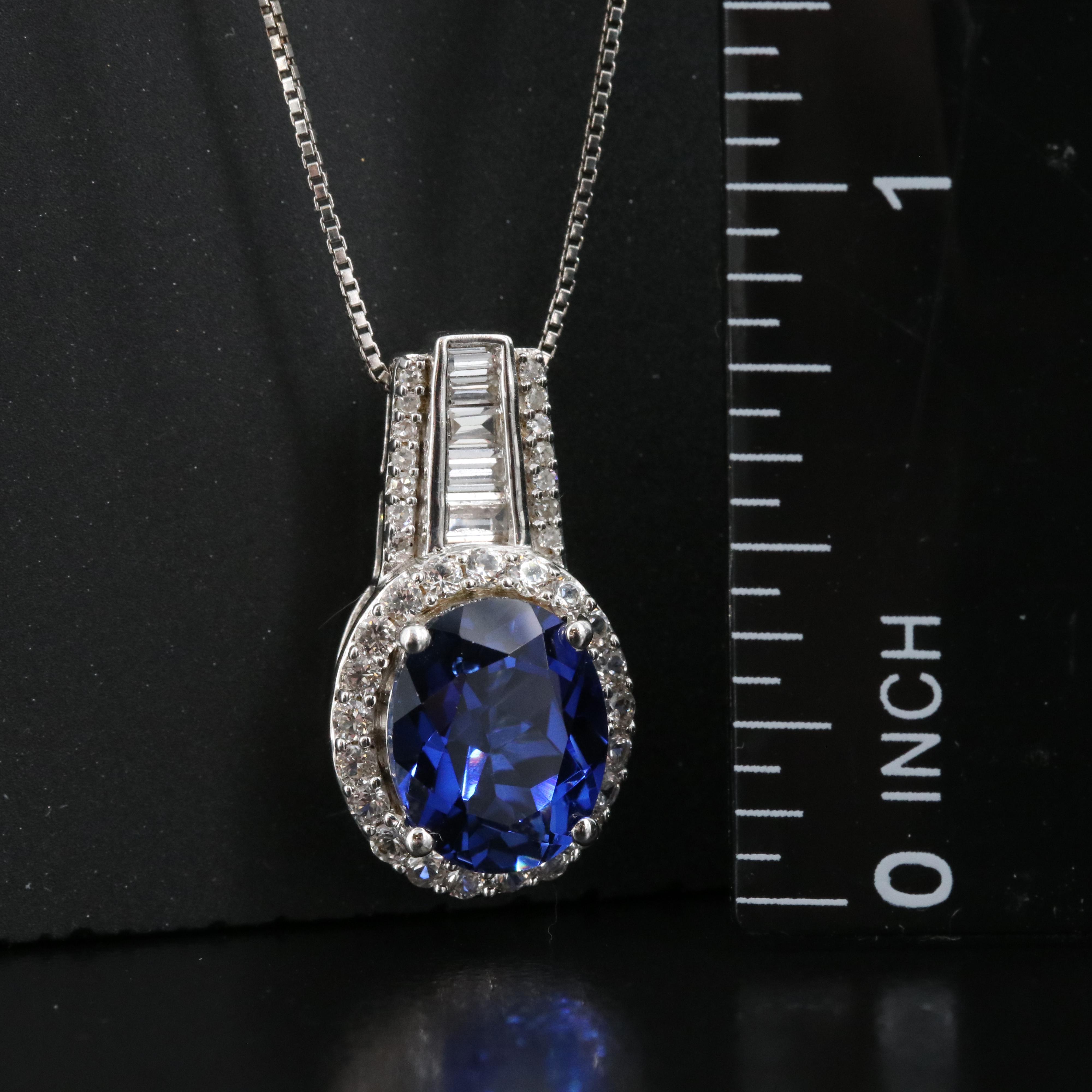 Sterling Sapphire and Diamond Pendant Necklace