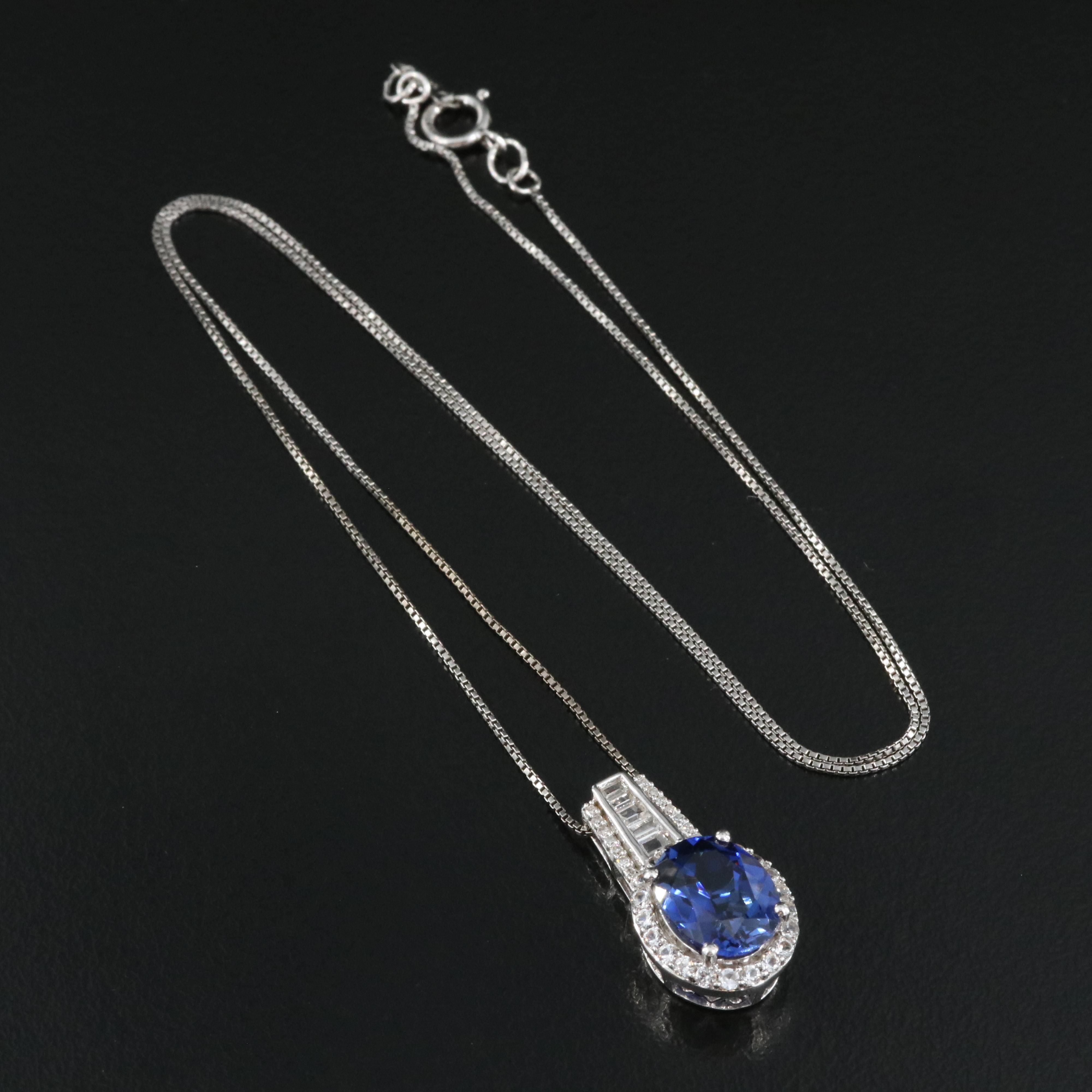 Sterling Sapphire and Diamond Pendant Necklace
