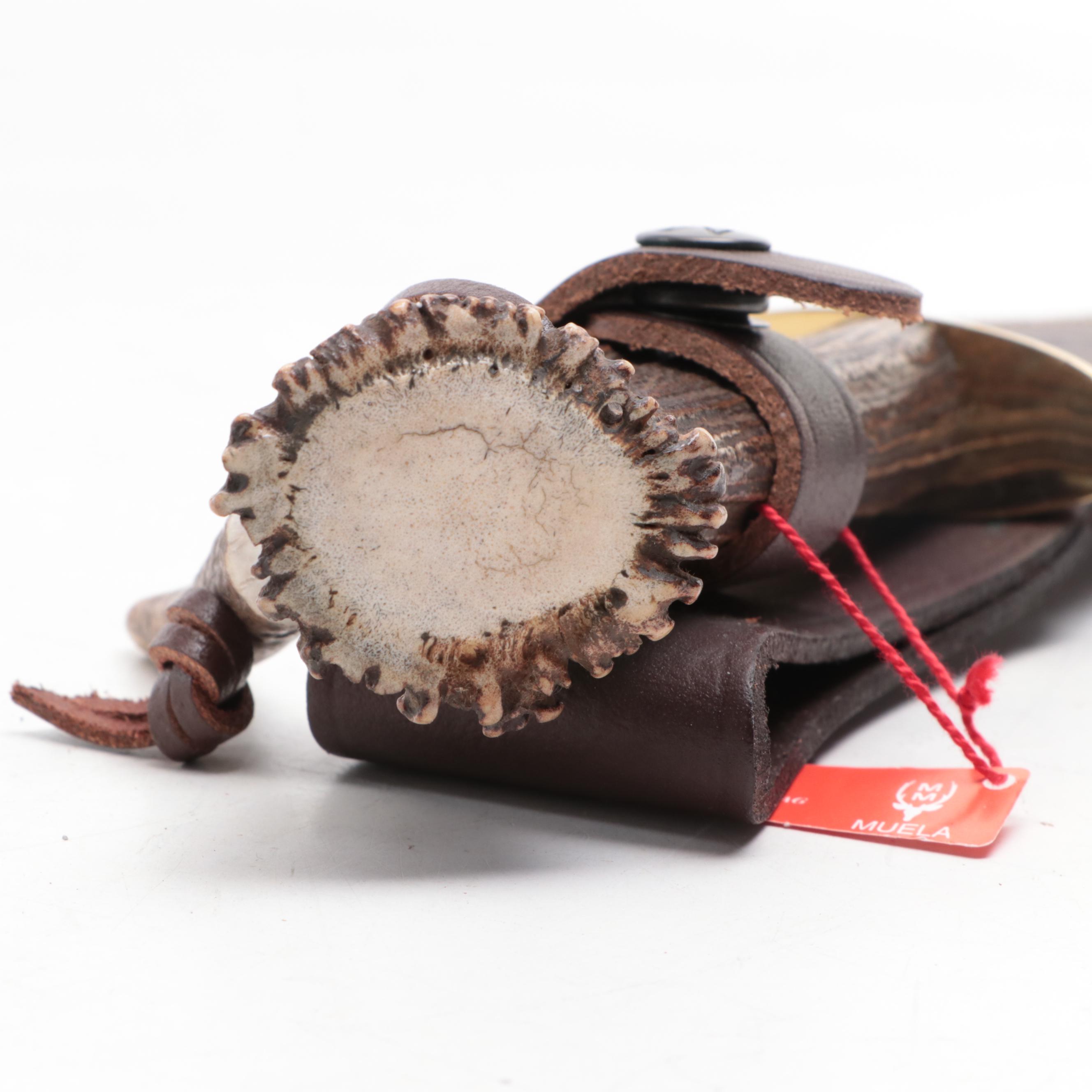 Muela Fury Stag Horn Handle Hunting Knife with Leather Scabbard