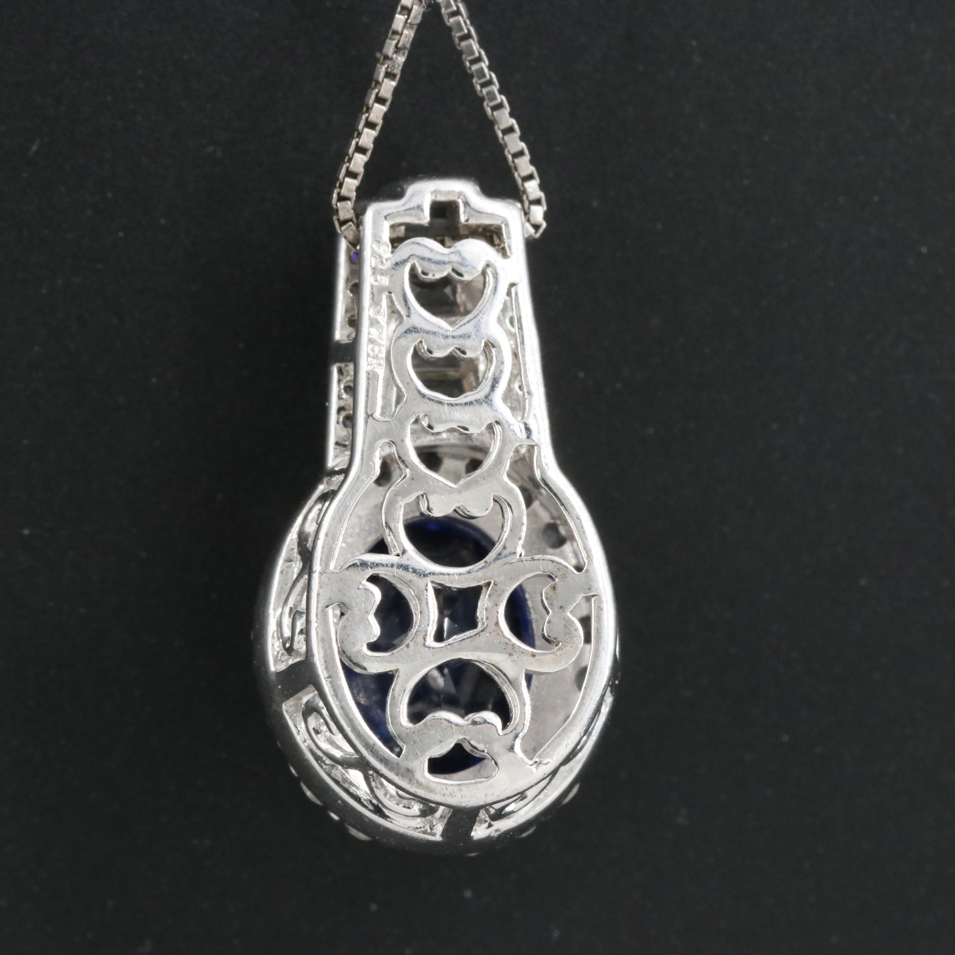Sterling Sapphire and Diamond Pendant Necklace