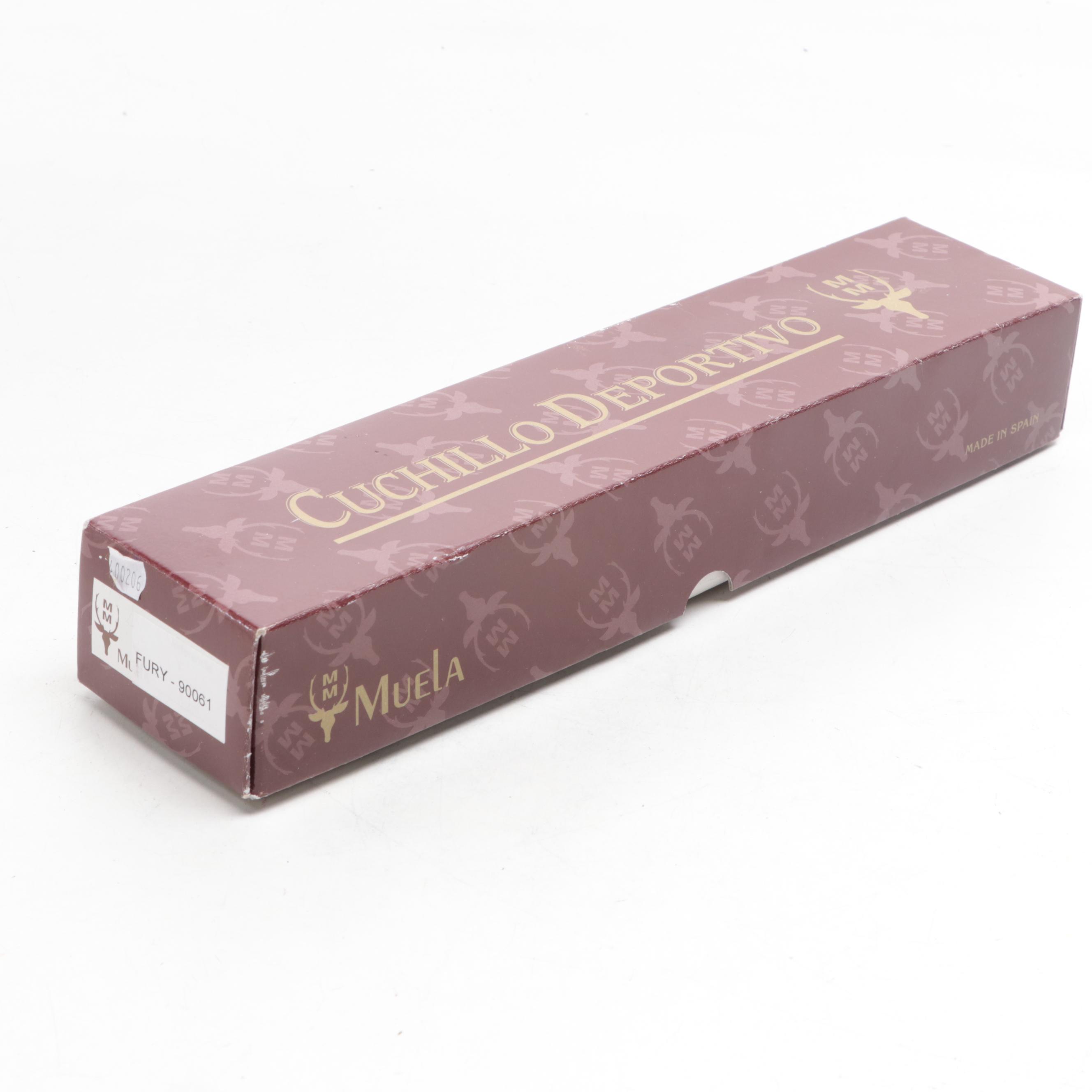 Muela Fury Stag Horn Handle Hunting Knife with Leather Scabbard