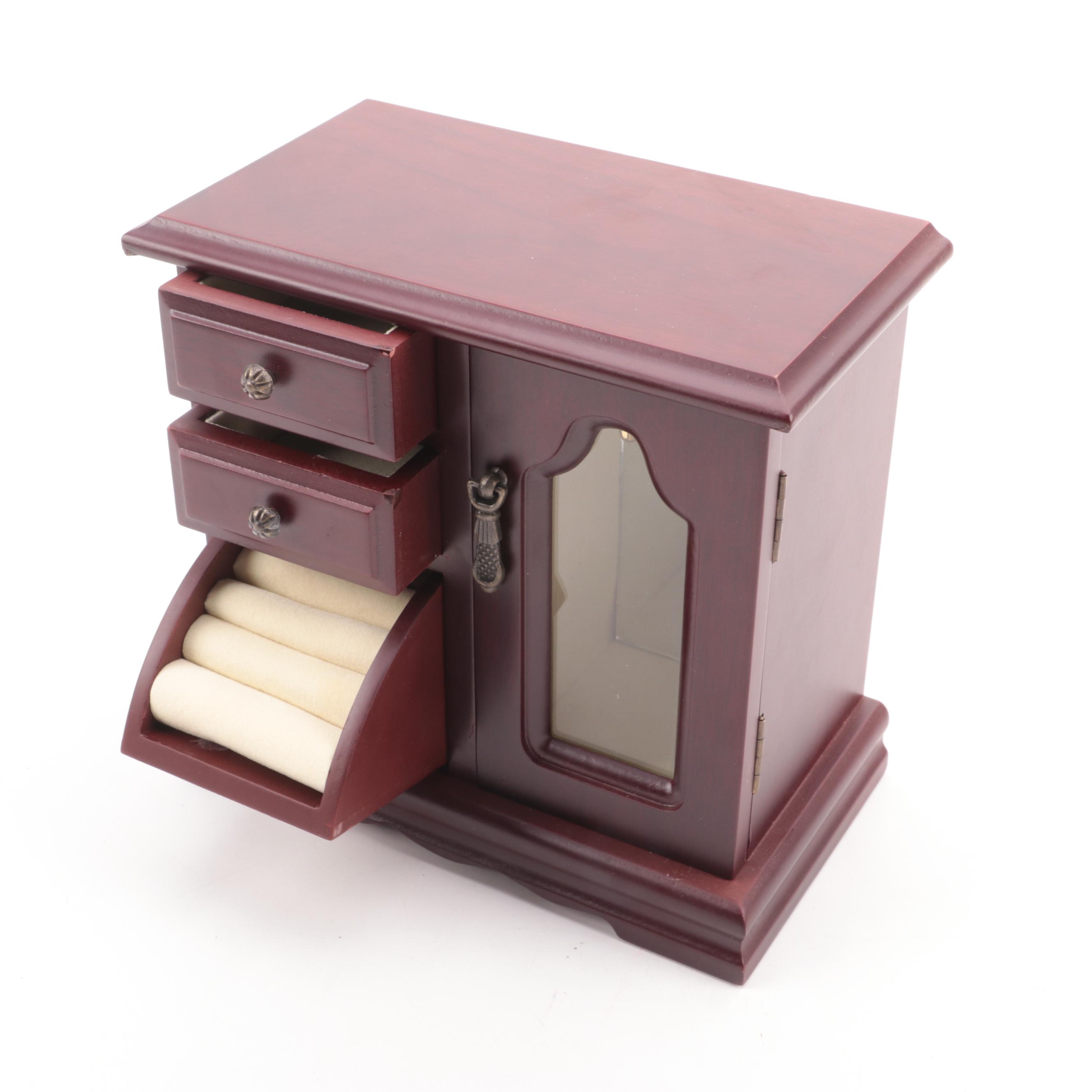 Contemporary Cherry Finished Wooden Jewelry Boxes