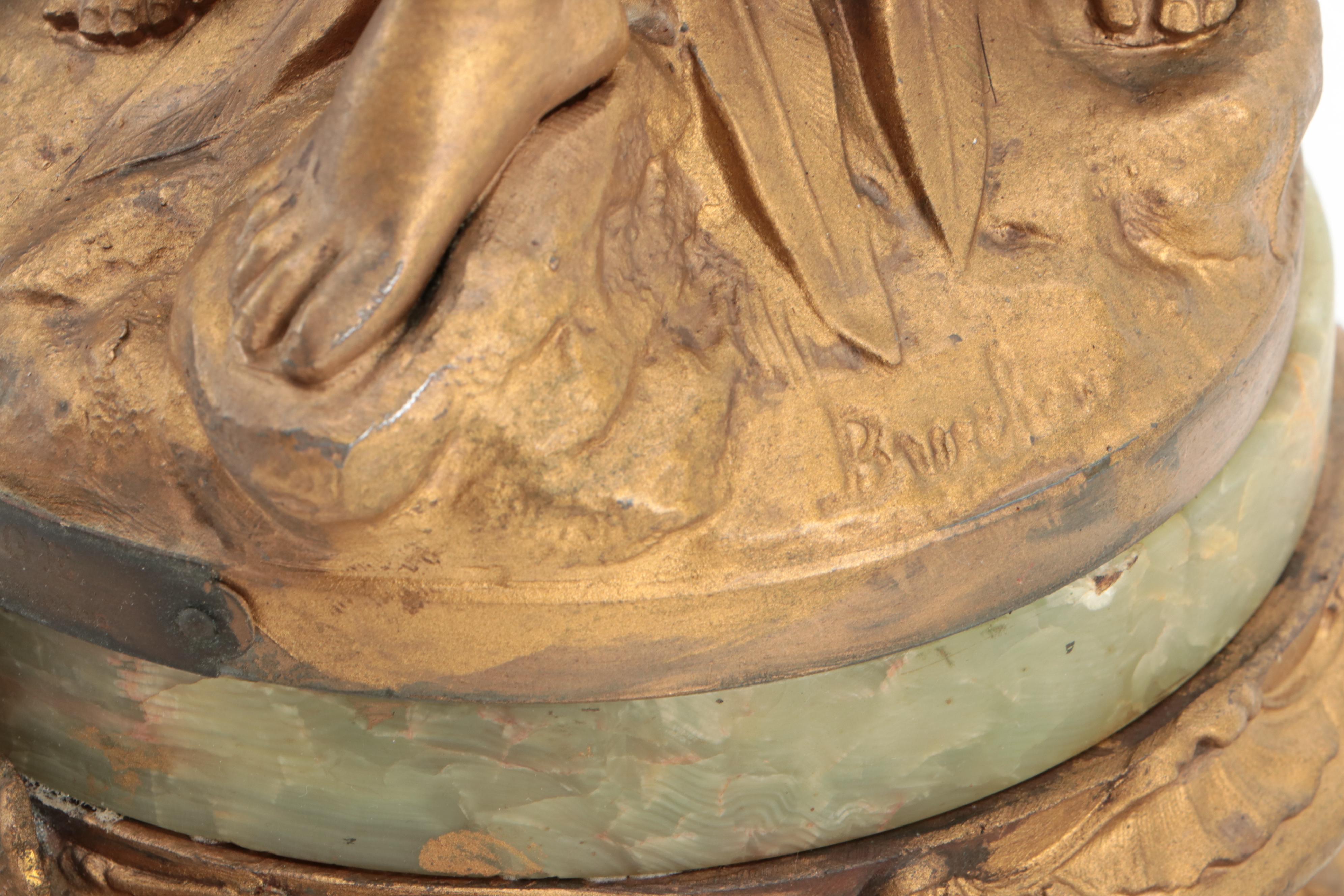 French Green Onyx and Ormolu Mounted Mantel Clock after Bruchon "The Storm"