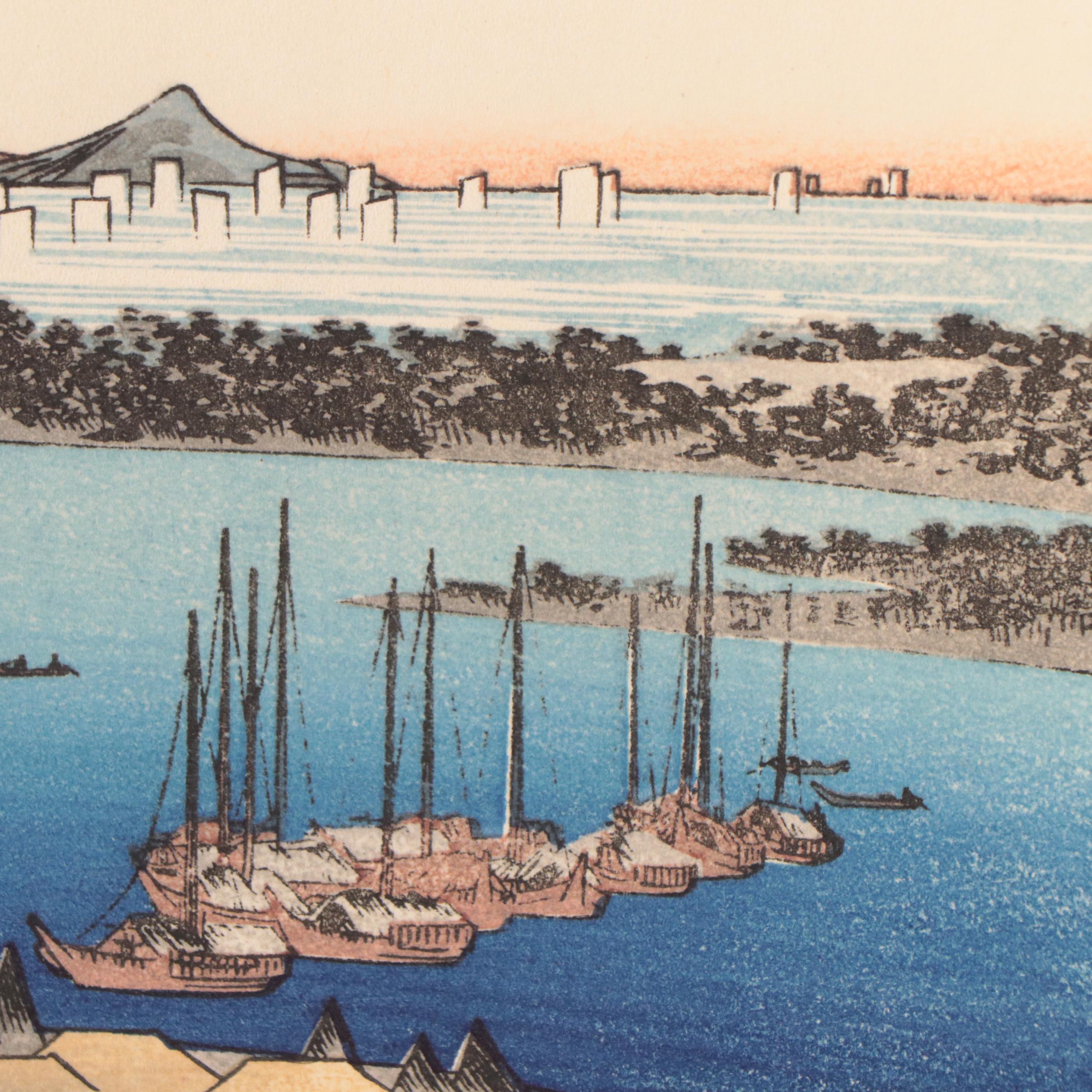 Woodblock After Utagawa Hiroshige "Panorama of Miwo Pine Wood from Ejiri"