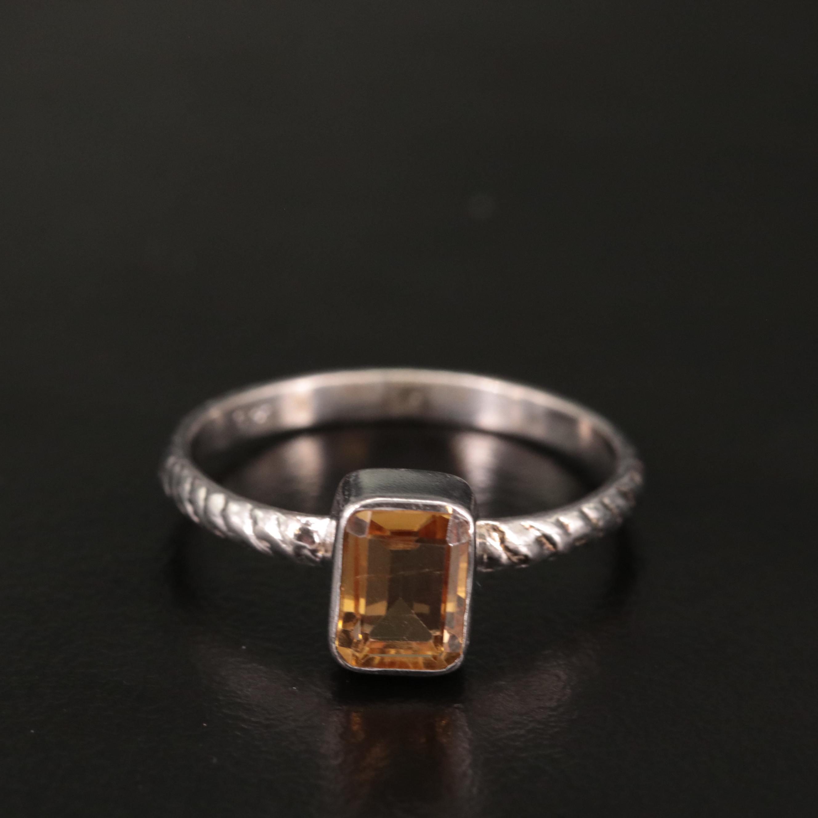 Sterling Square Citrine Ring
