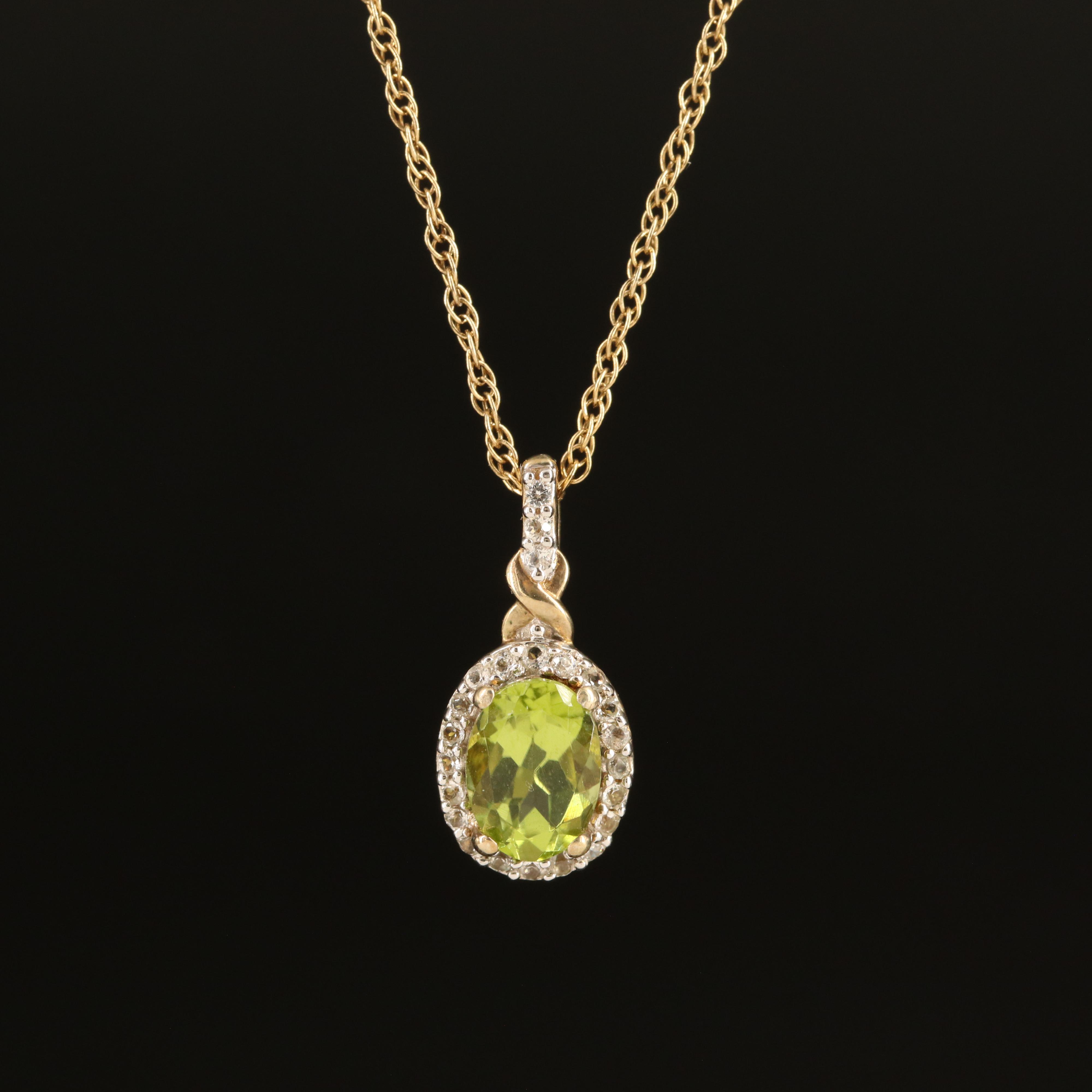Sterling Peridot and White Sapphire Pendant Necklace