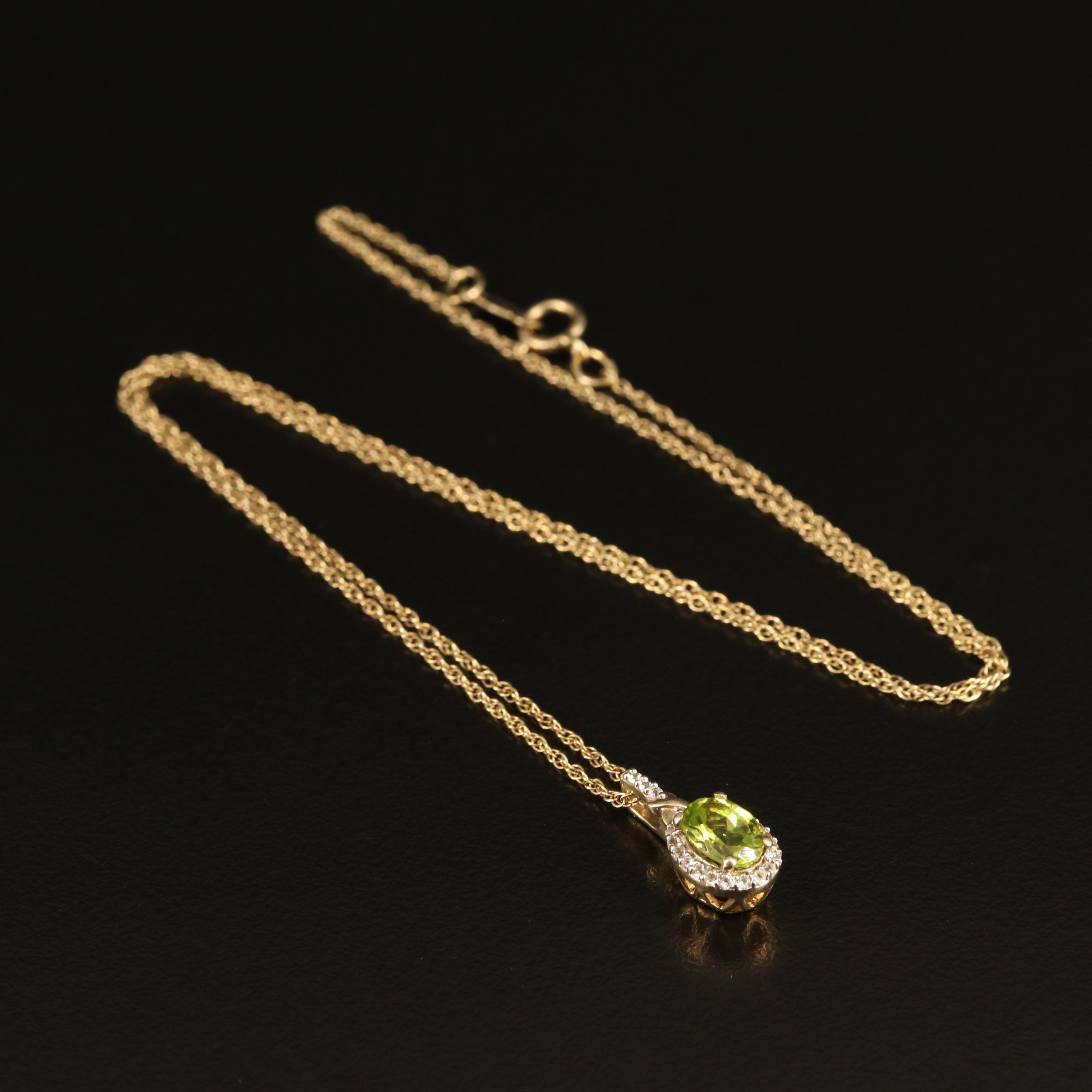 Sterling Peridot and White Sapphire Pendant Necklace