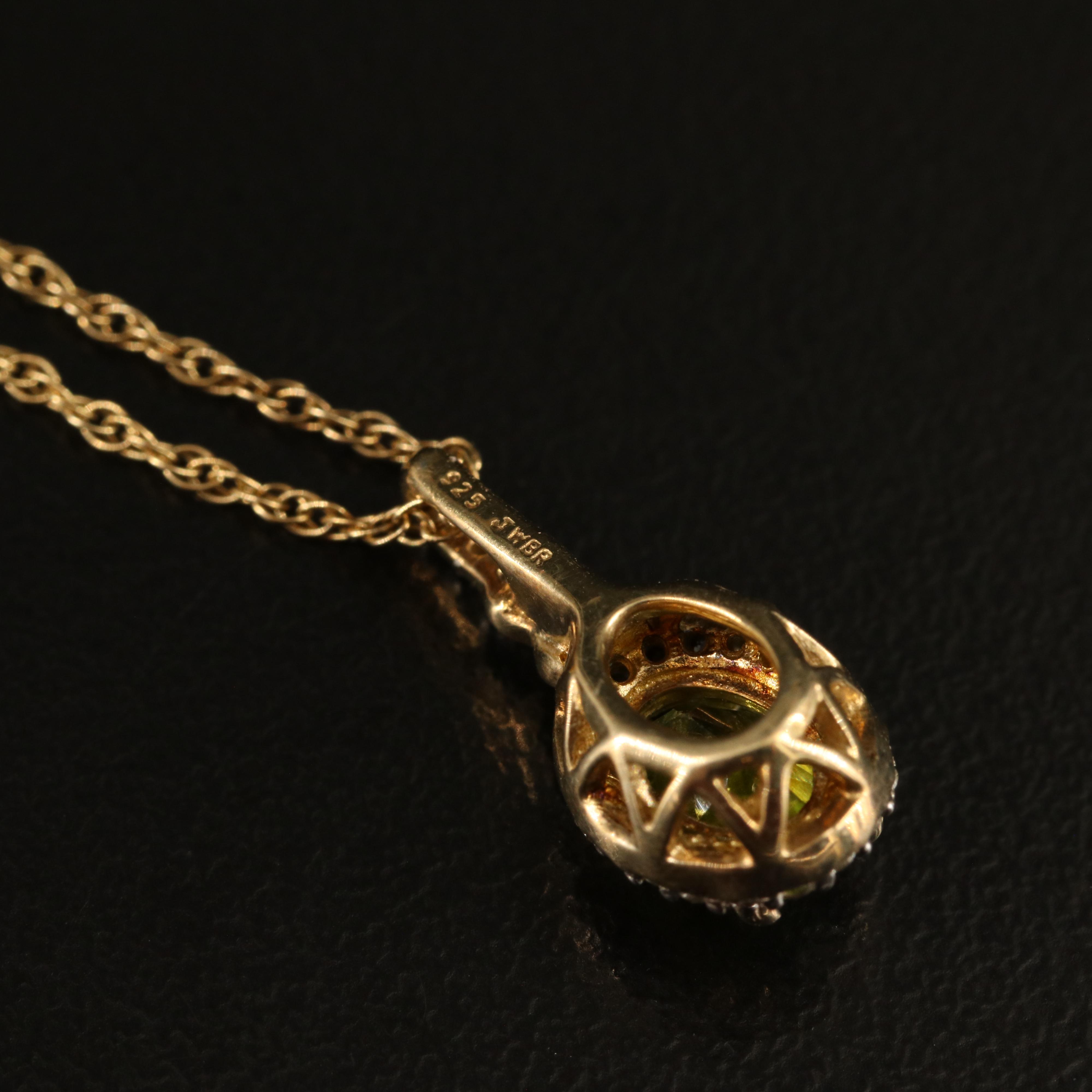 Sterling Peridot and White Sapphire Pendant Necklace