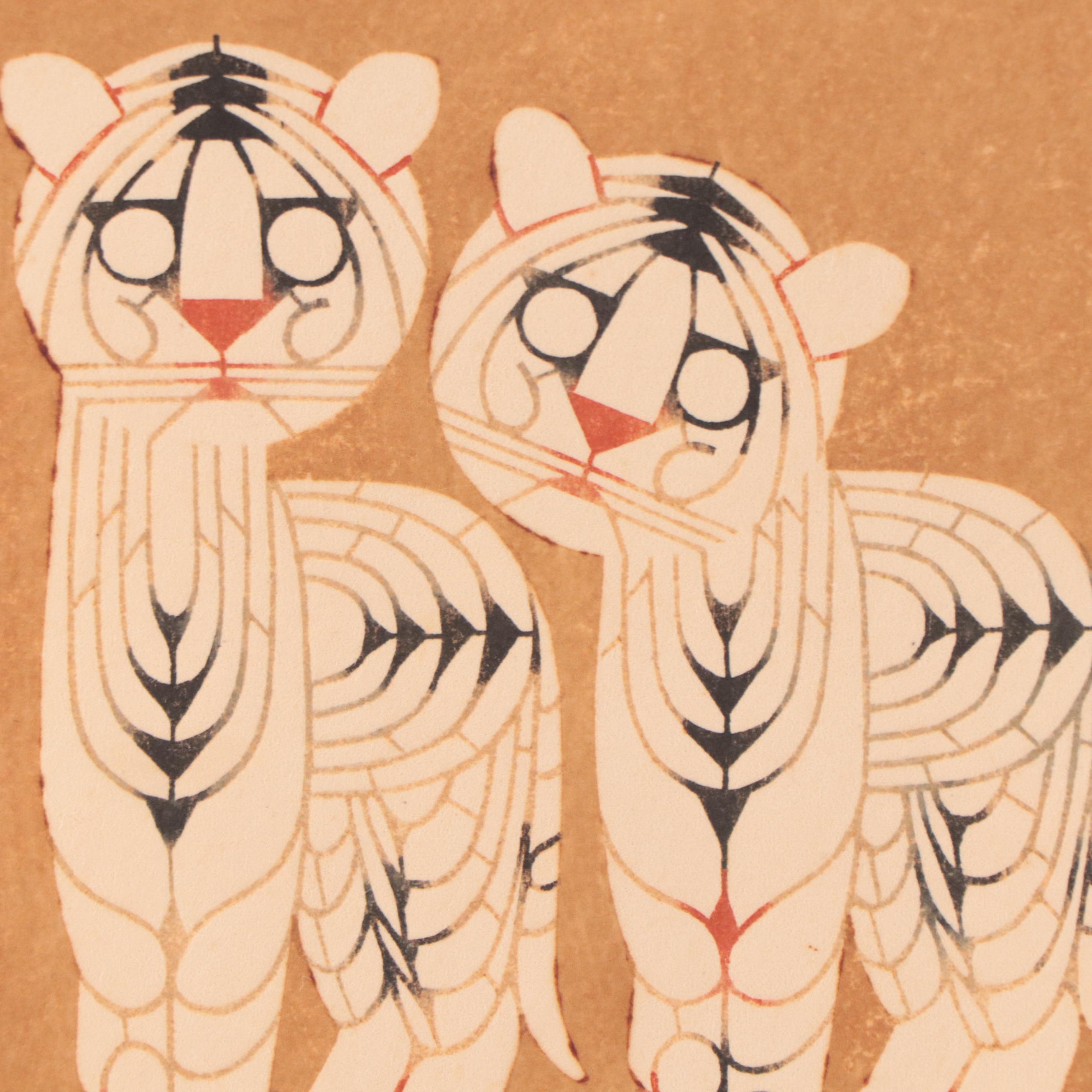Woodblock After Toshijiro Inagaki "Two Tigers"