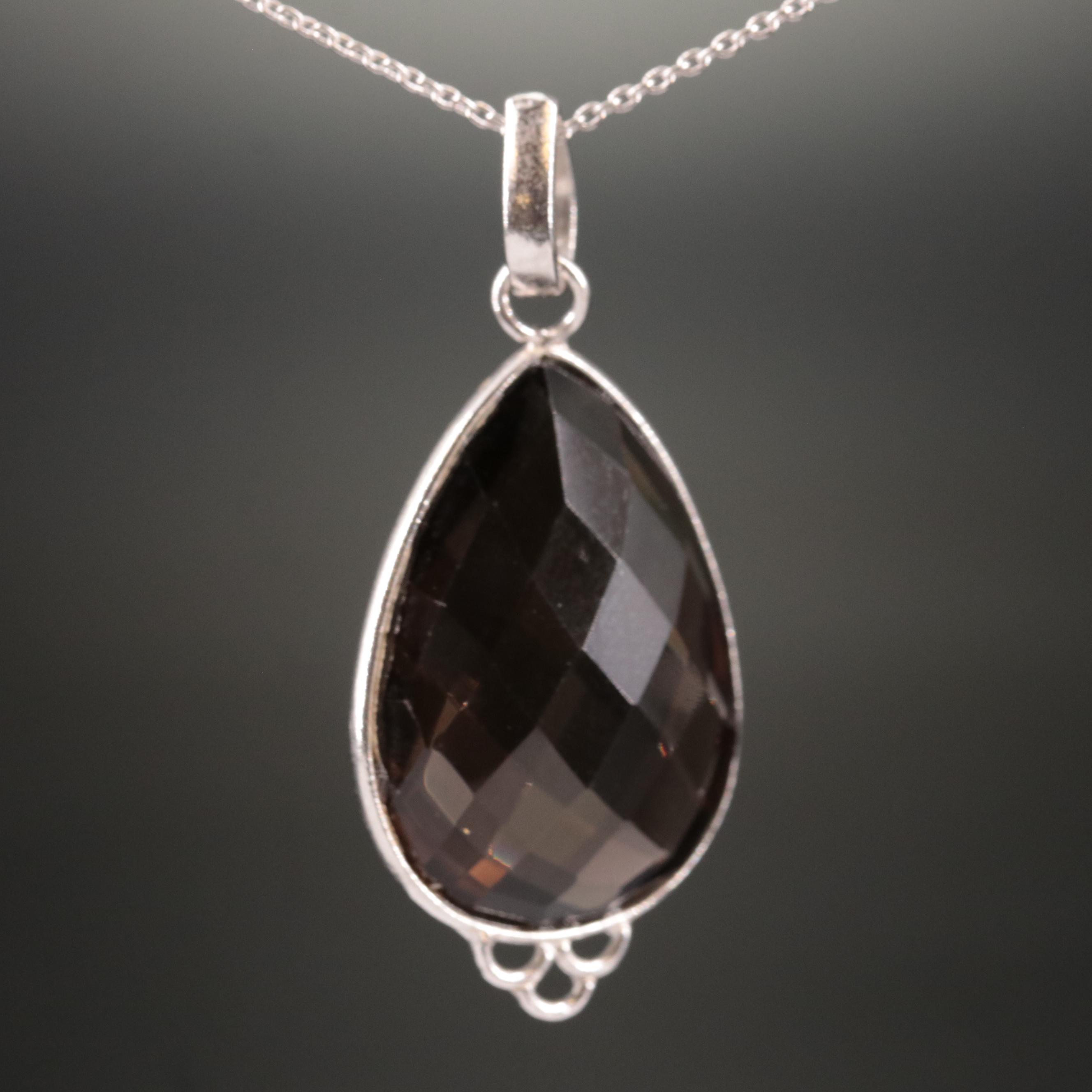 Sterling Smoky Quartz Pendant Necklace
