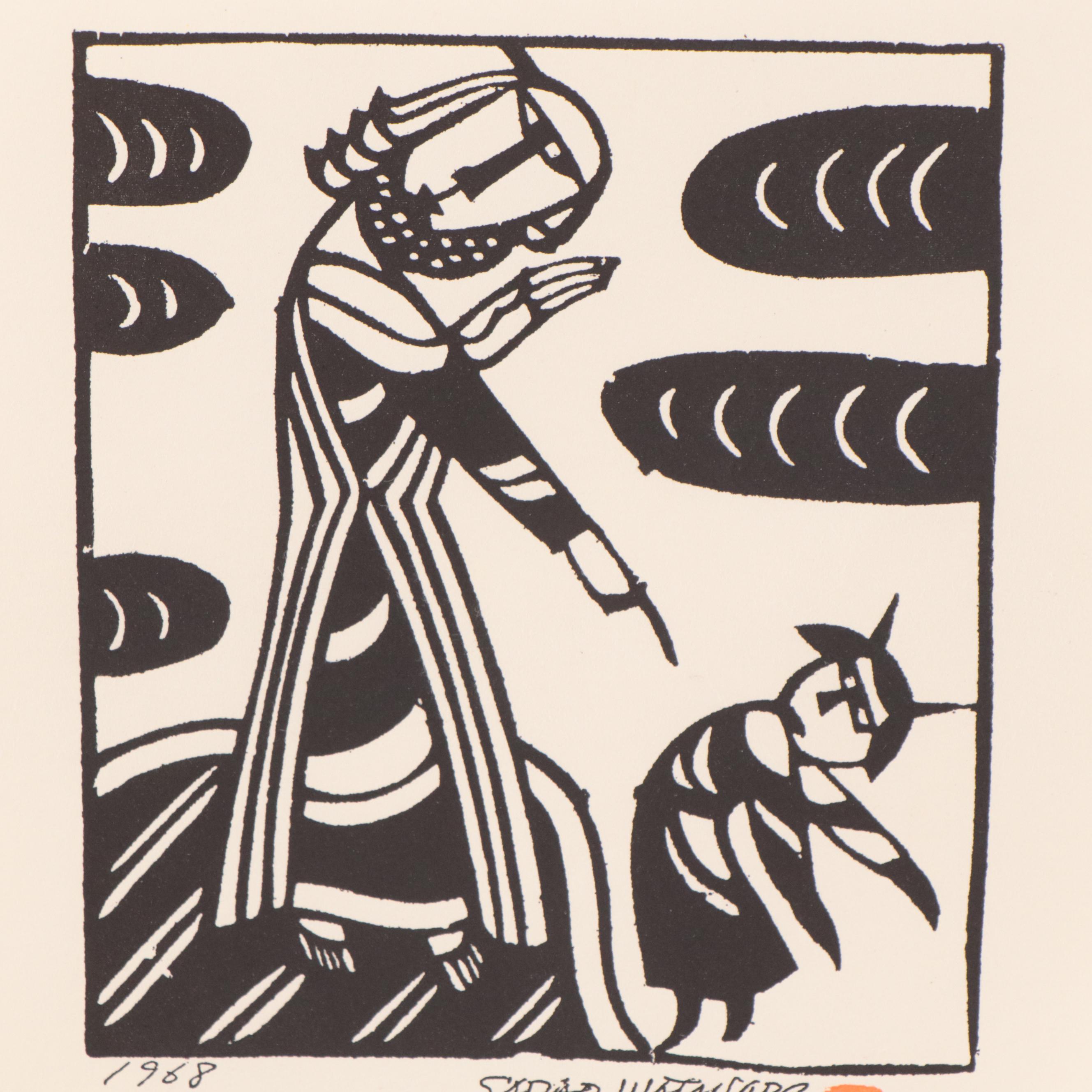 Woodblock After Sadao Watanabe "Christ and the Devil"