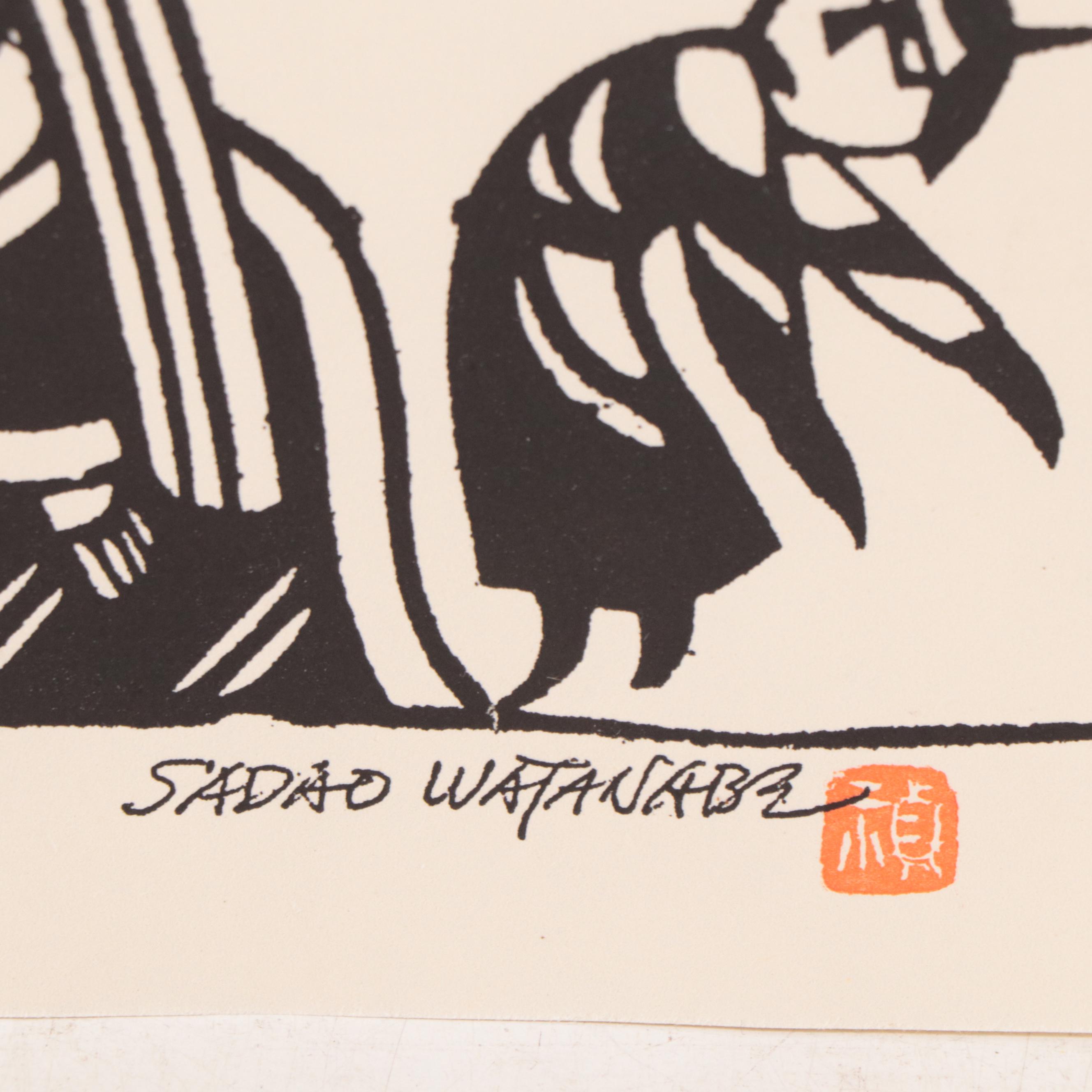 Woodblock After Sadao Watanabe "Christ and the Devil"