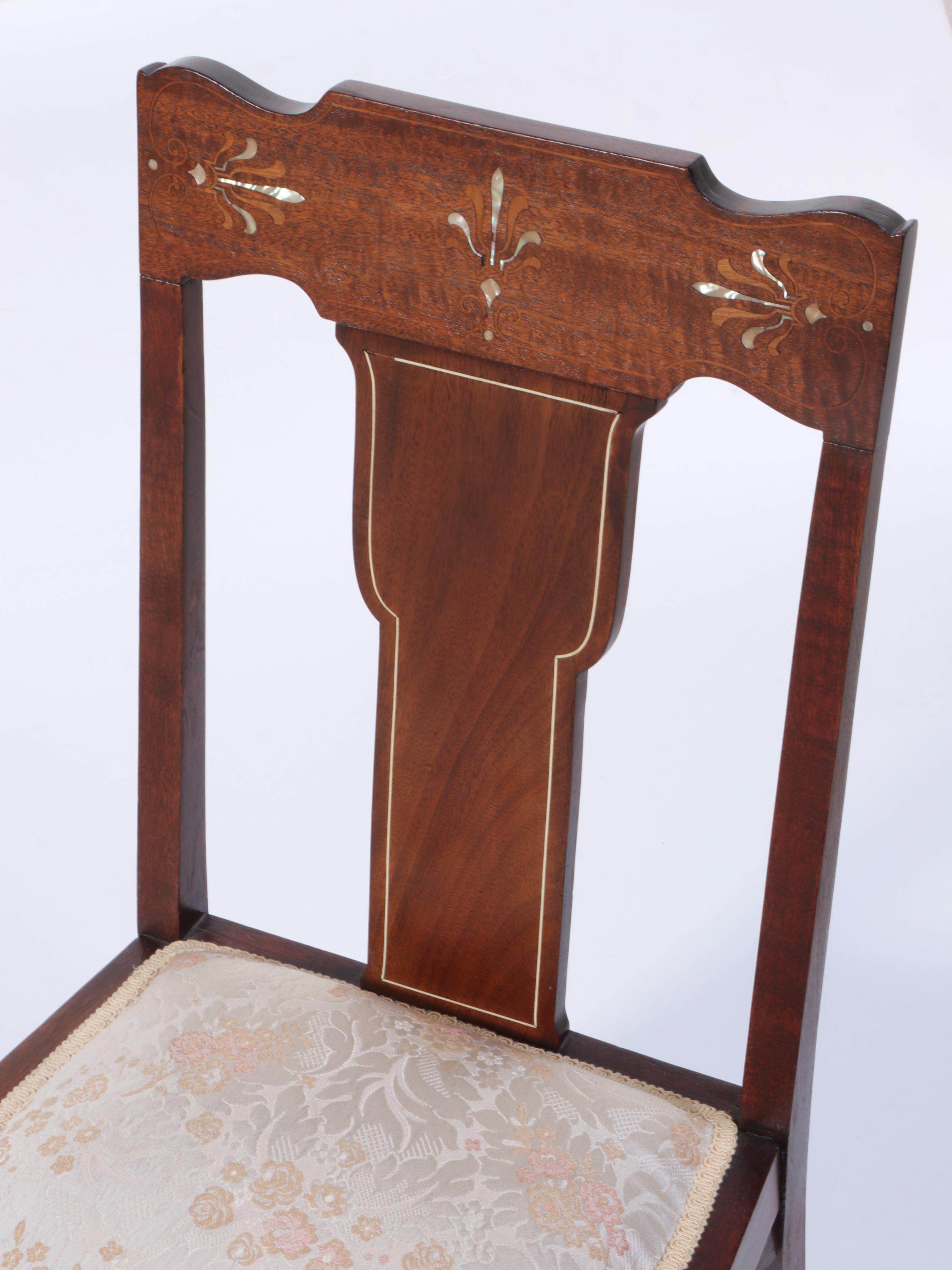 Neoclassical Style Mahogany, Marquetry, and MOP-Inlaid Side Chair