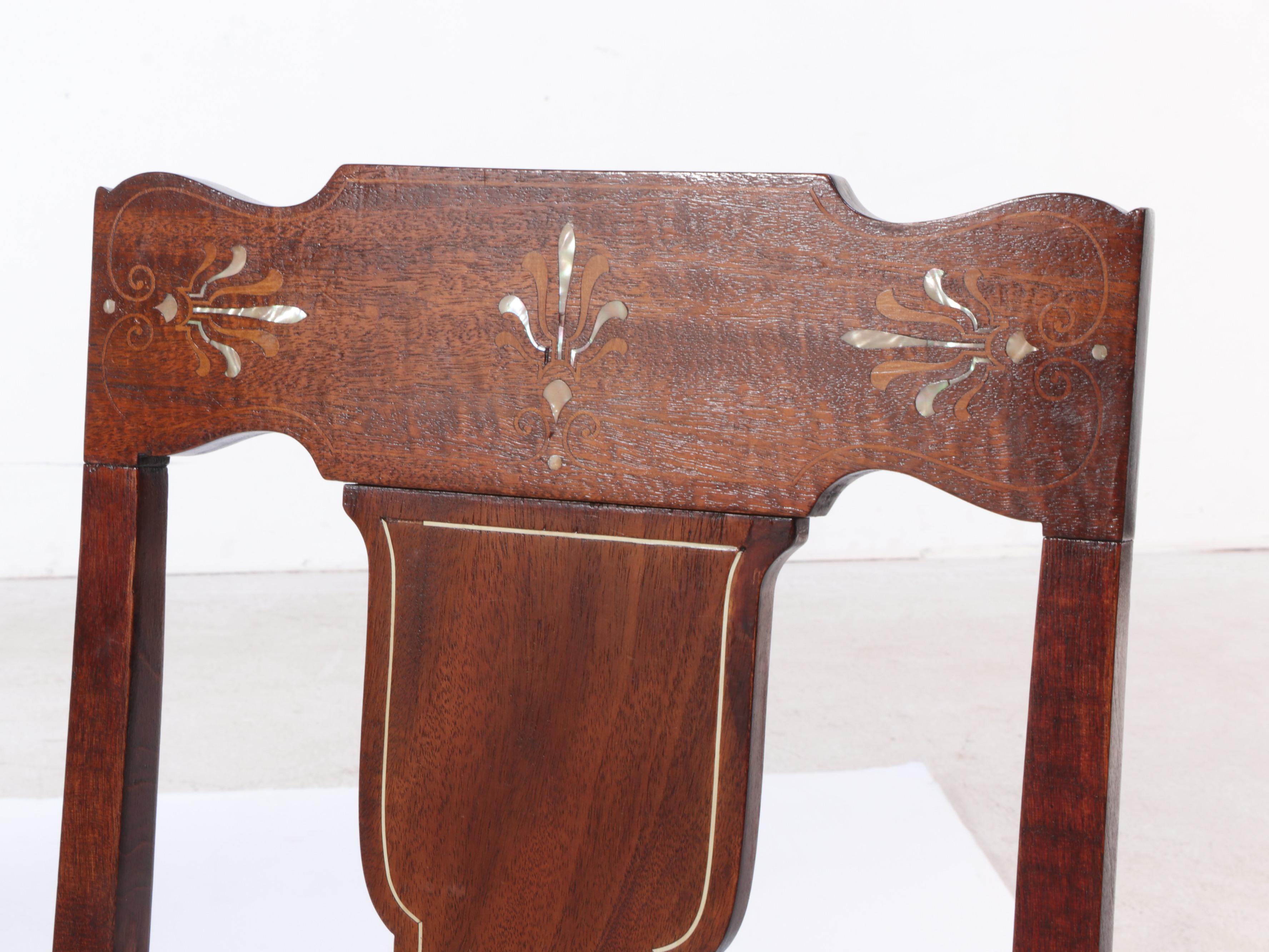 Neoclassical Style Mahogany, Marquetry, and MOP-Inlaid Side Chair