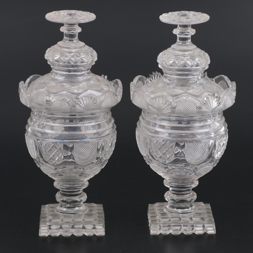 Anglo-Irish Crystal Sweetmeat Urns, 19th Century