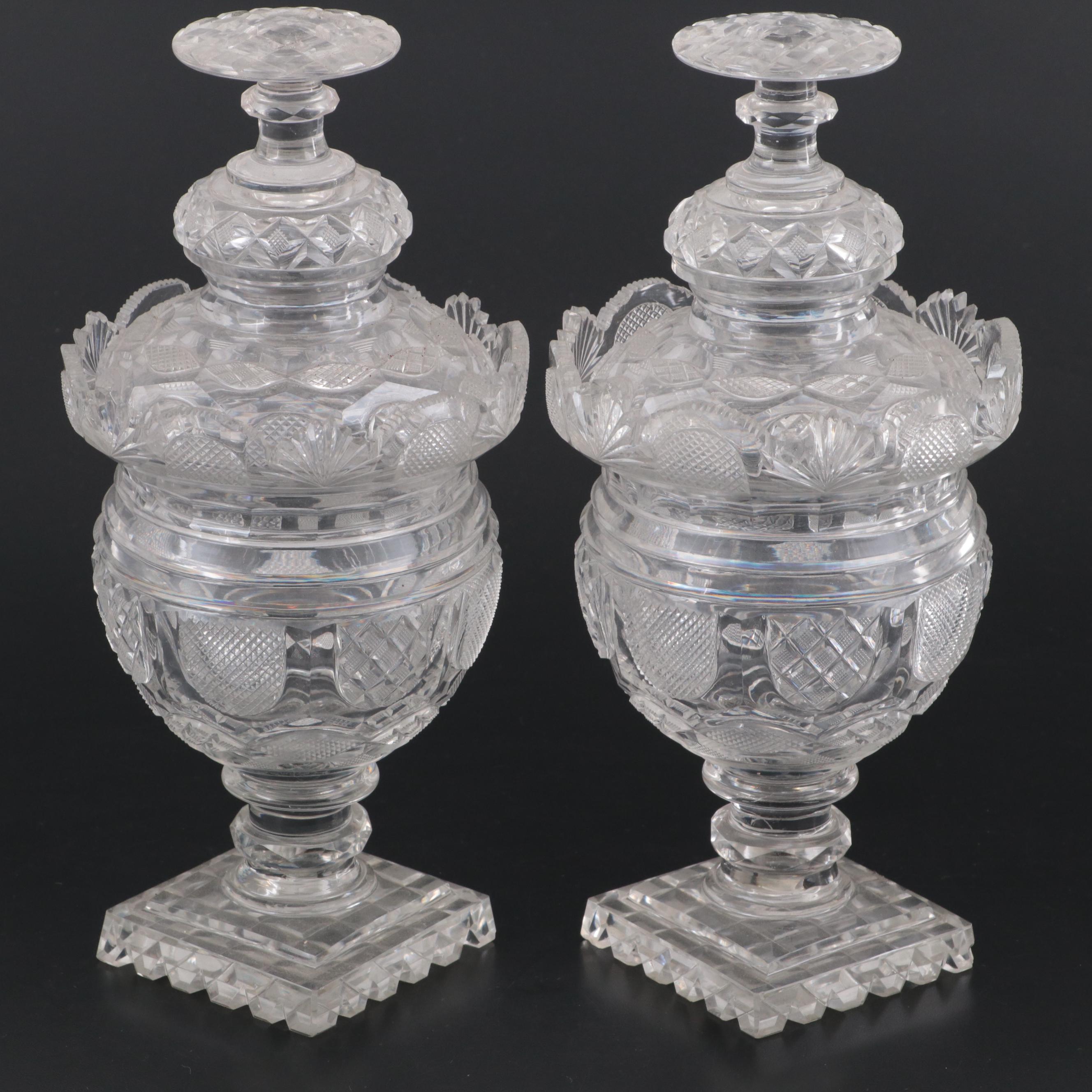 Anglo-Irish Crystal Sweetmeat Urns, 19th Century