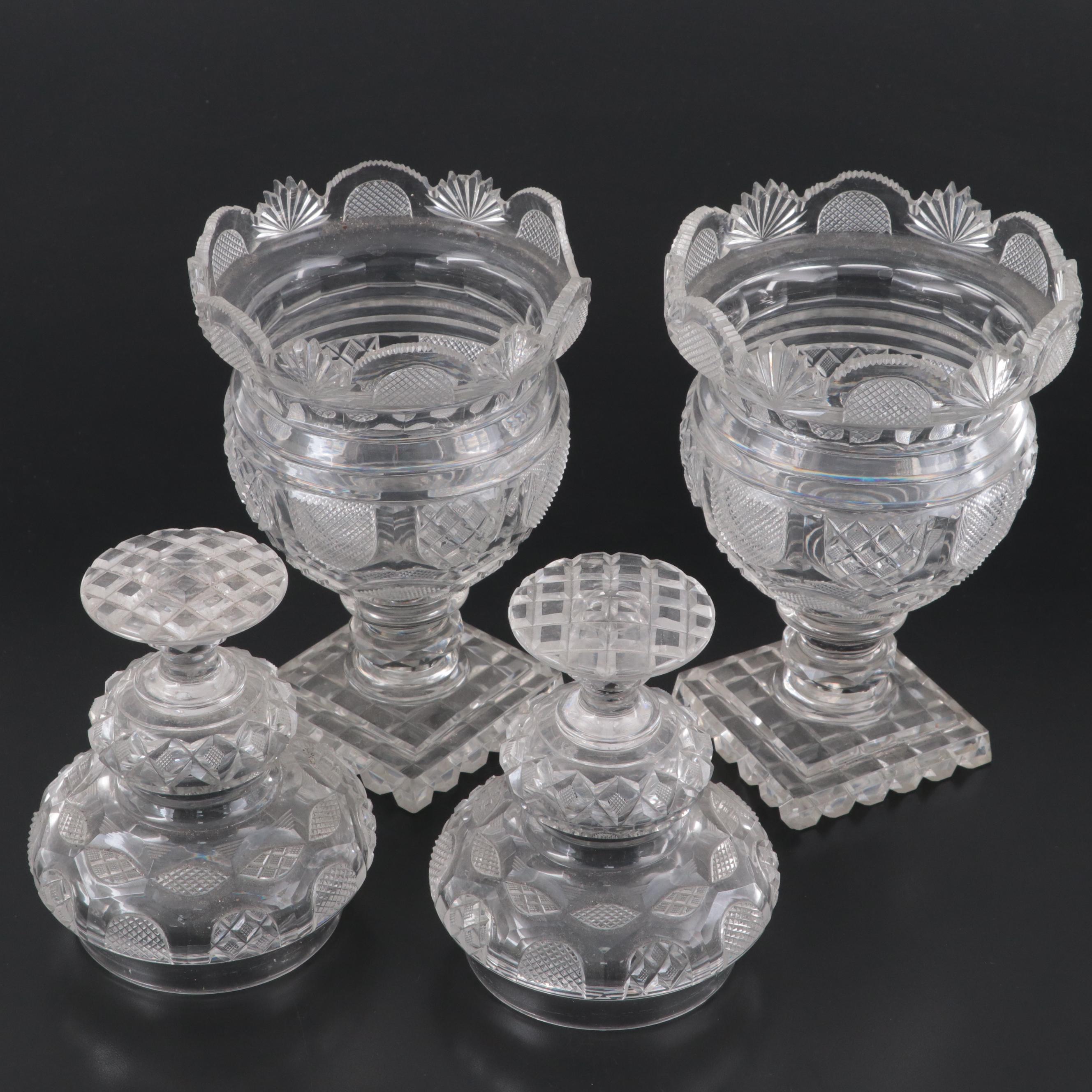 Anglo-Irish Crystal Sweetmeat Urns, 19th Century