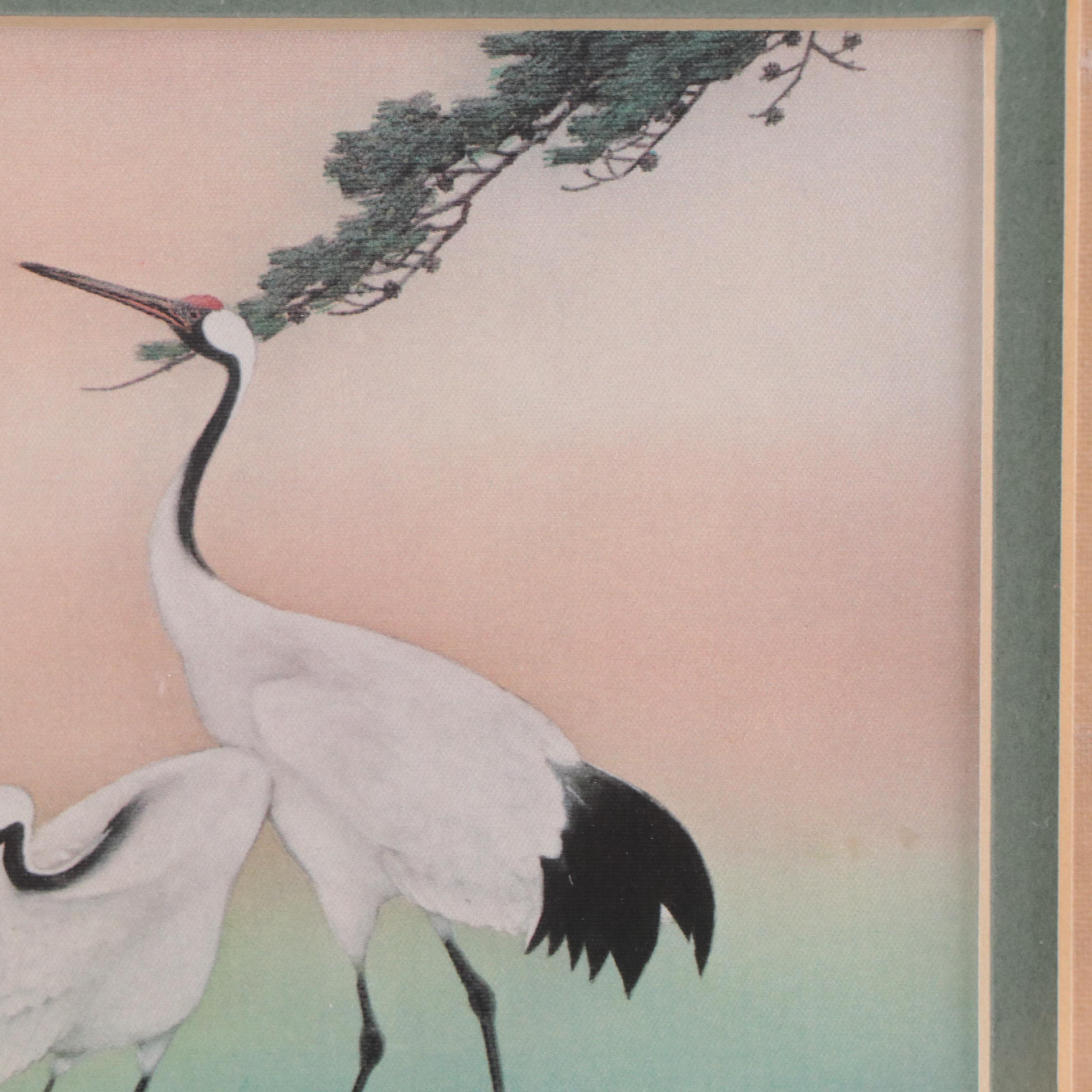 East Asian Offset Lithograph of Cranes