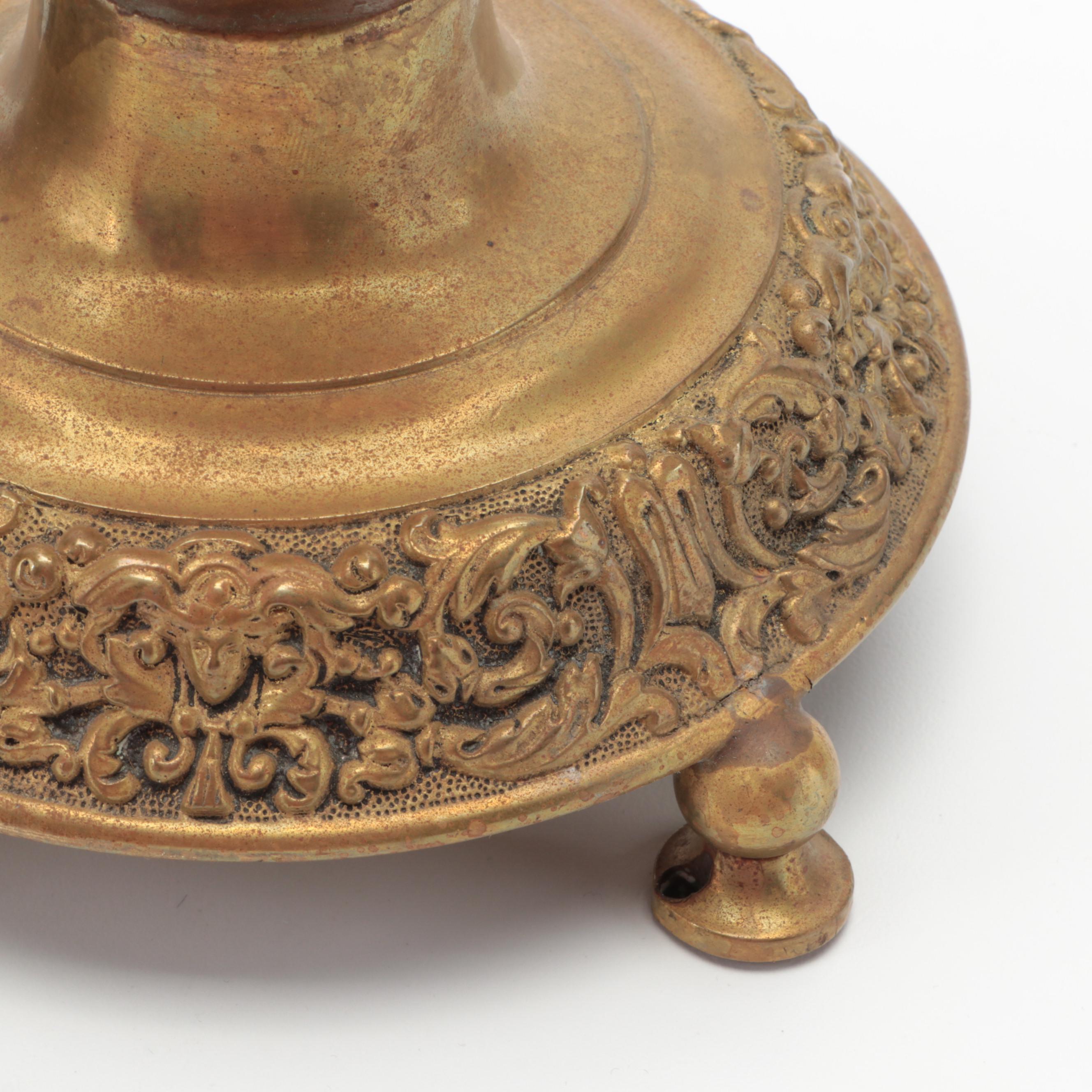 Continental European Baroque Revival Brass Altar Candlestick Pair