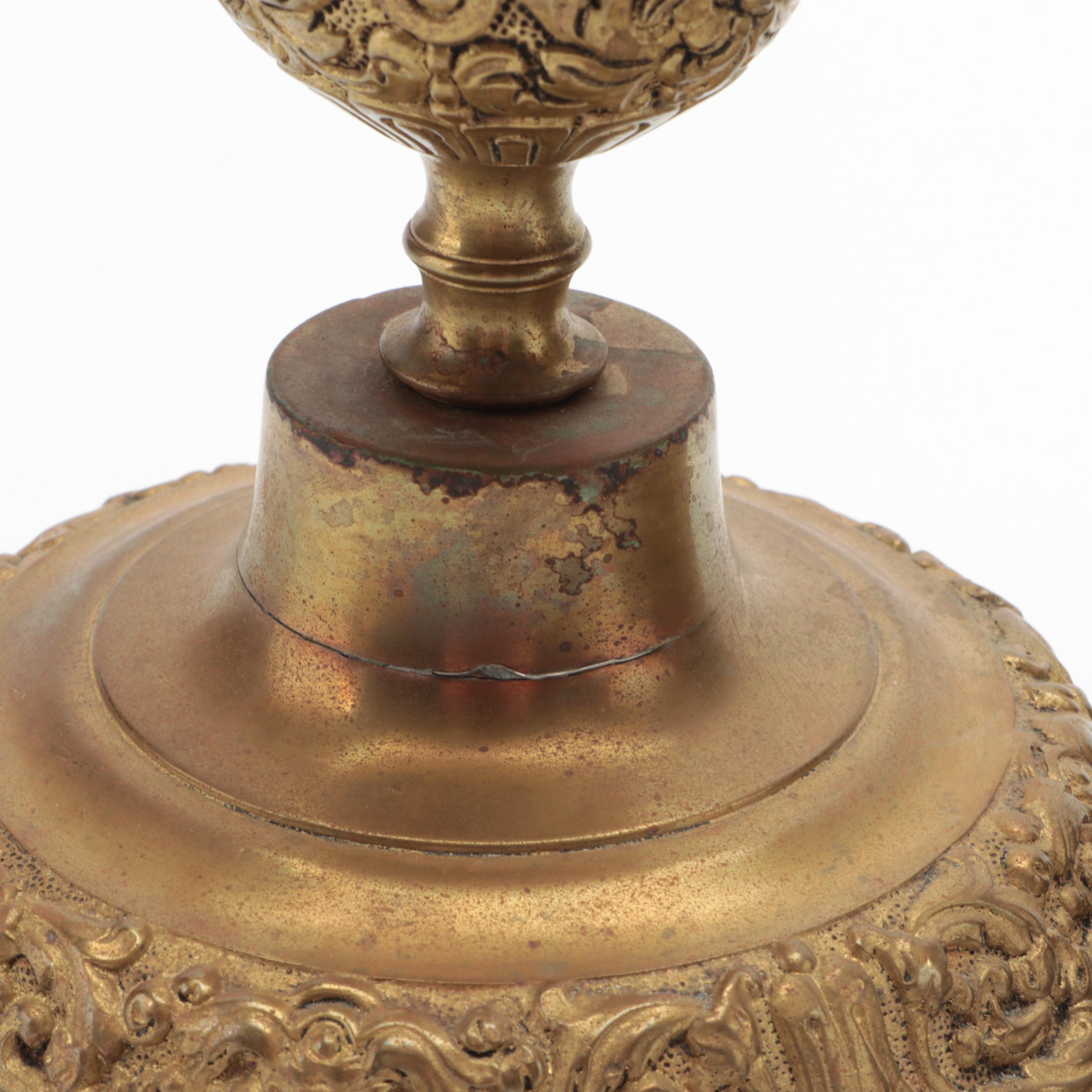 Continental European Baroque Revival Brass Altar Candlestick Pair