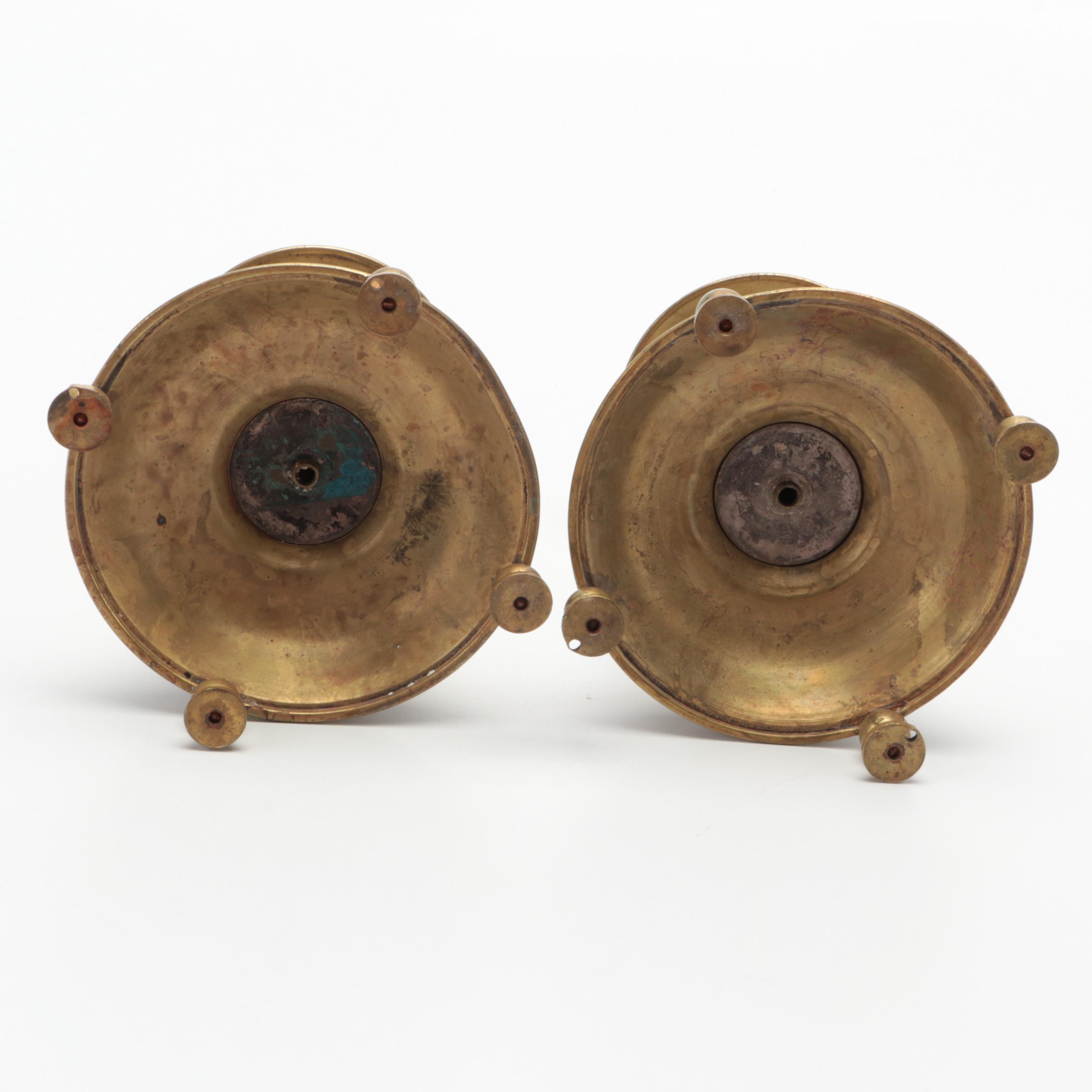 Continental European Baroque Revival Brass Altar Candlestick Pair