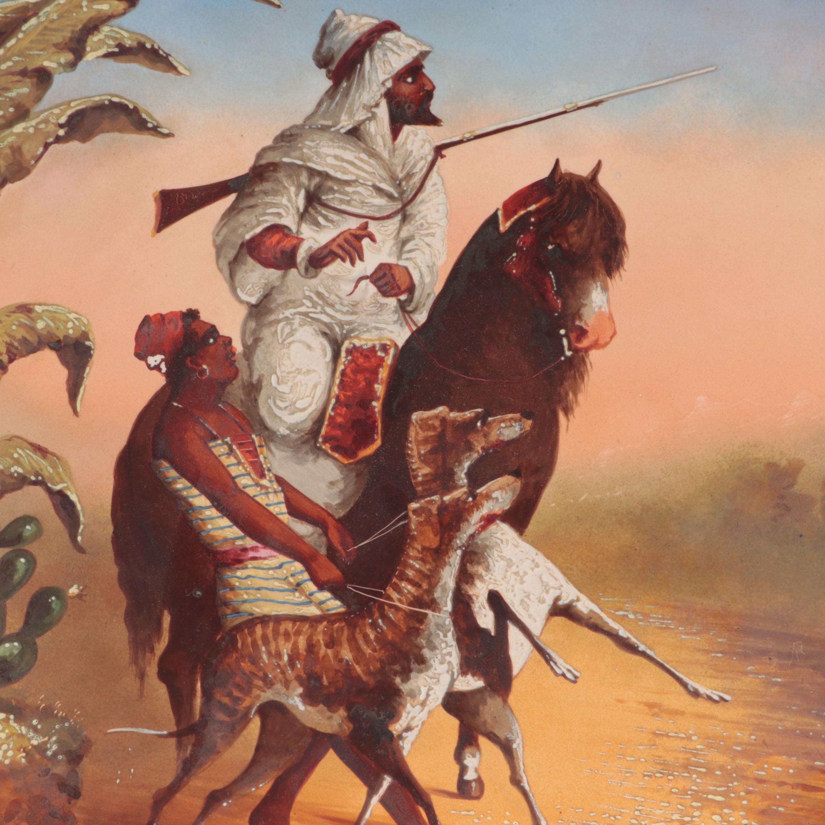 European Orientalist Style Hand-Painted Porcelain Cabinet Plate with Stand