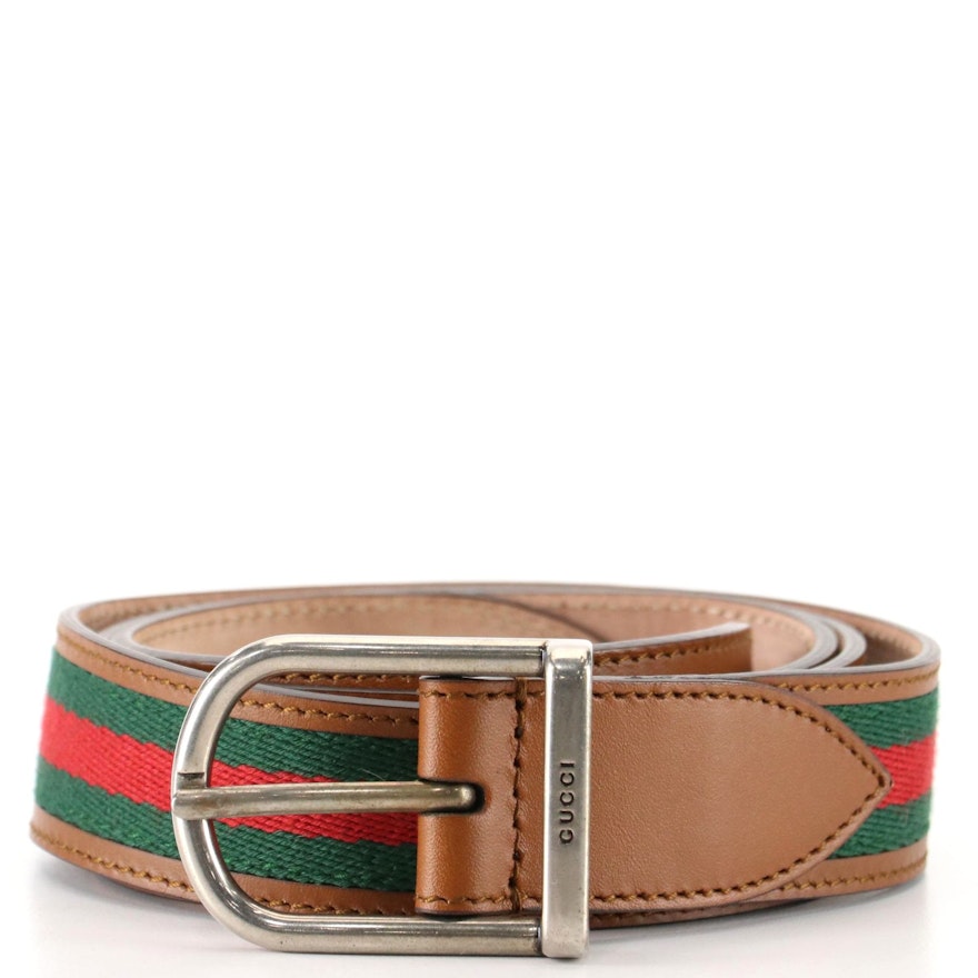 Gucci Web Canvas and Leather Belt