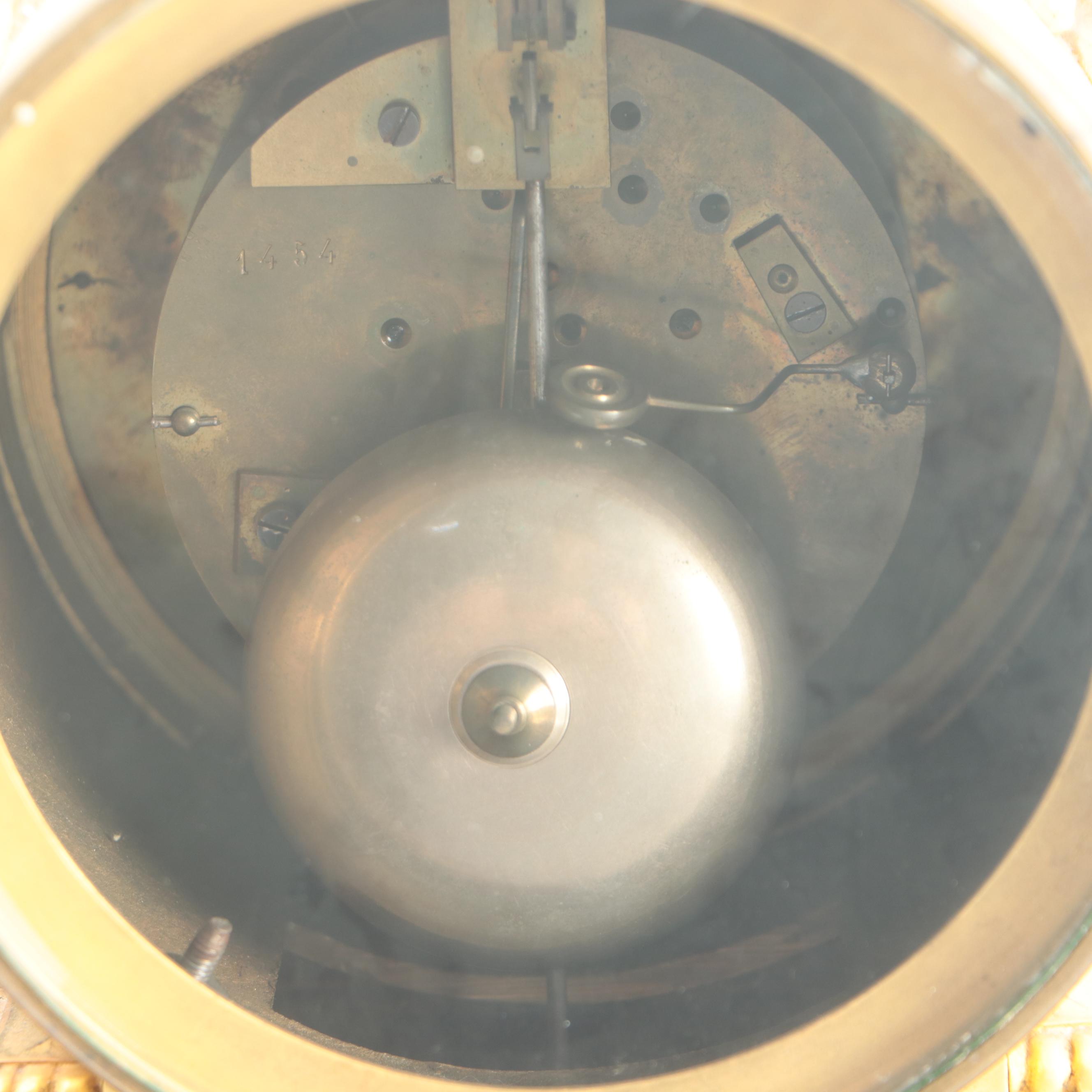 French Louis XVI Style Gilt Bronze, Bronze and Marble Allegorical Mantel Clock