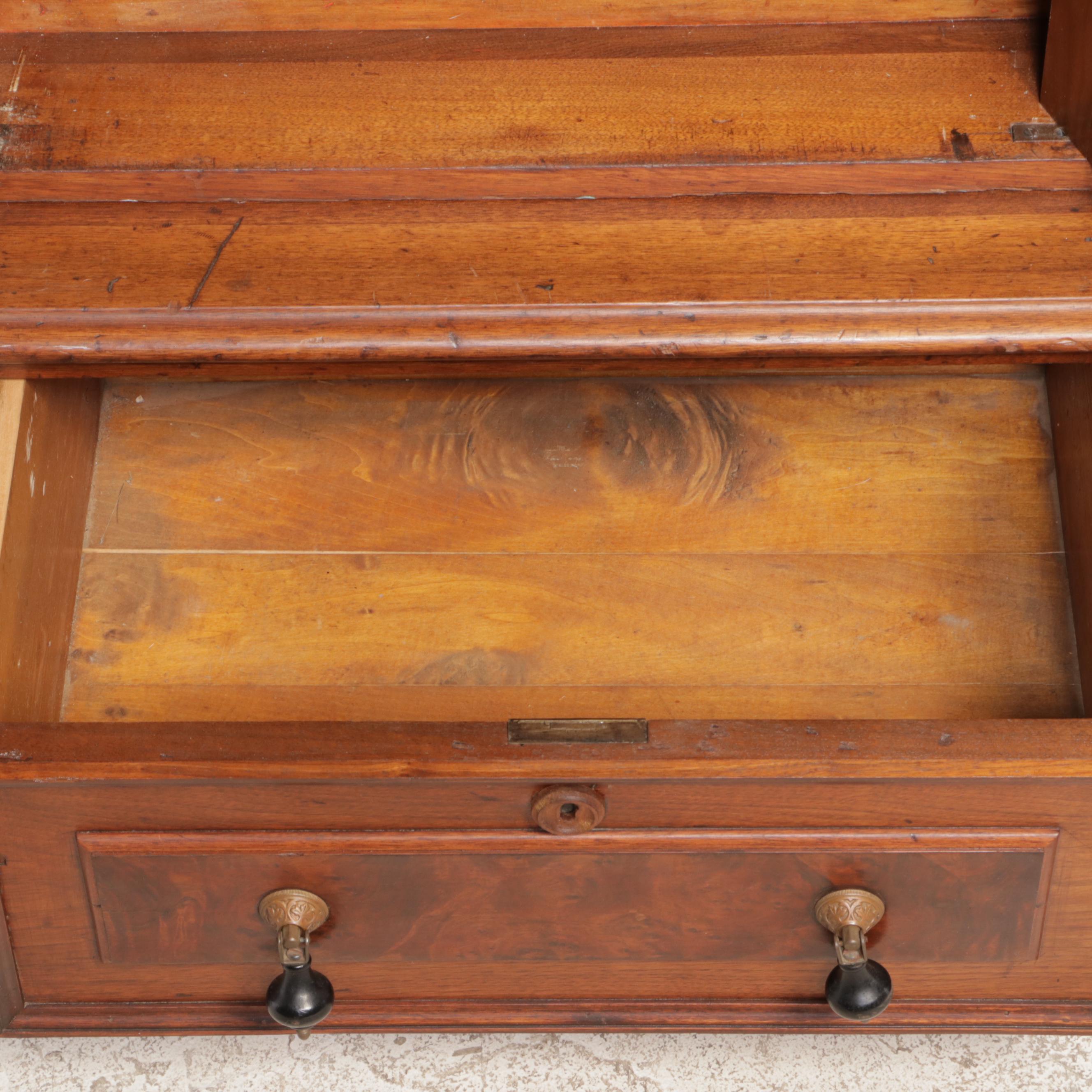 Victorian Walnut and Burl Walnut Glass-Front Bookcase, Late 19th Century