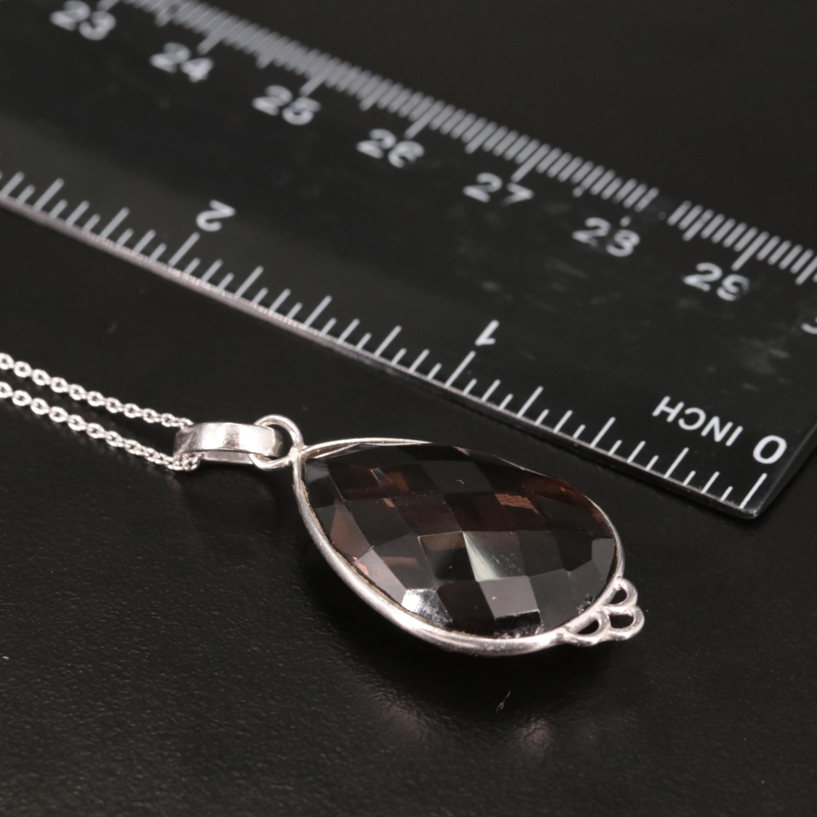 Sterling Smoky Quartz Pendant Necklace