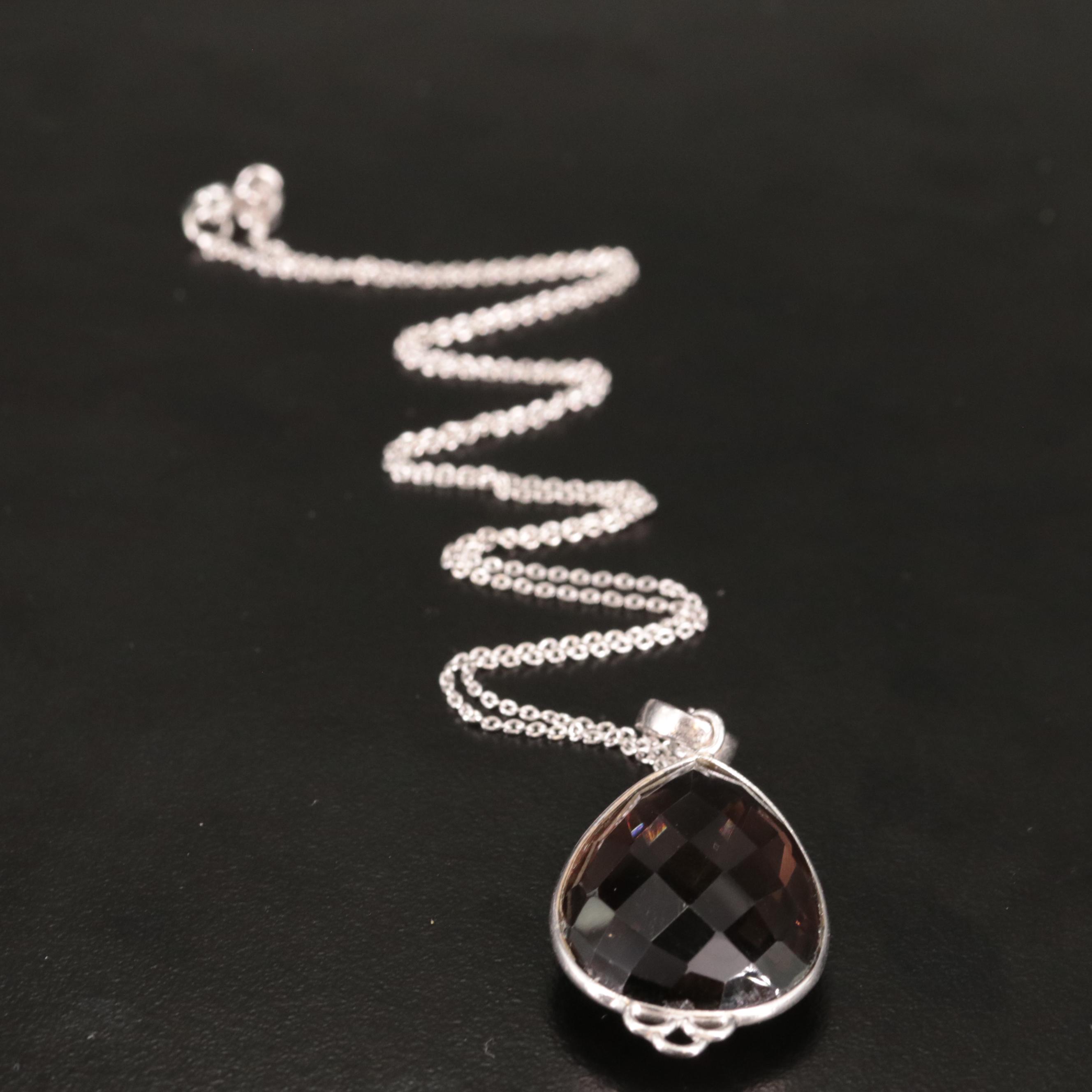 Sterling Smoky Quartz Pendant Necklace
