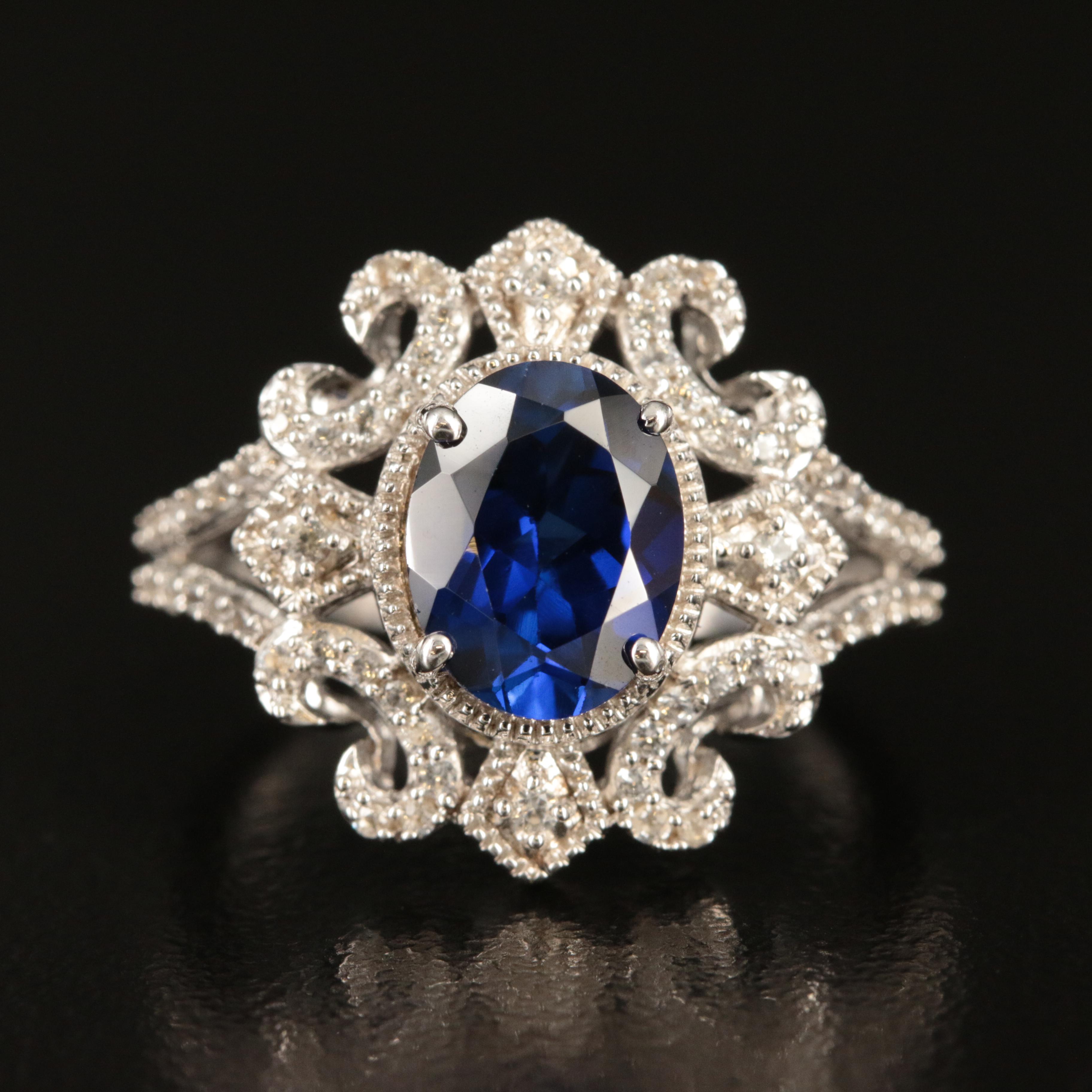 Sterling Sapphire and White Sapphire Ring