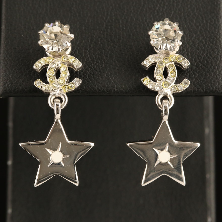 Chanel Strass Logo Star Earrings