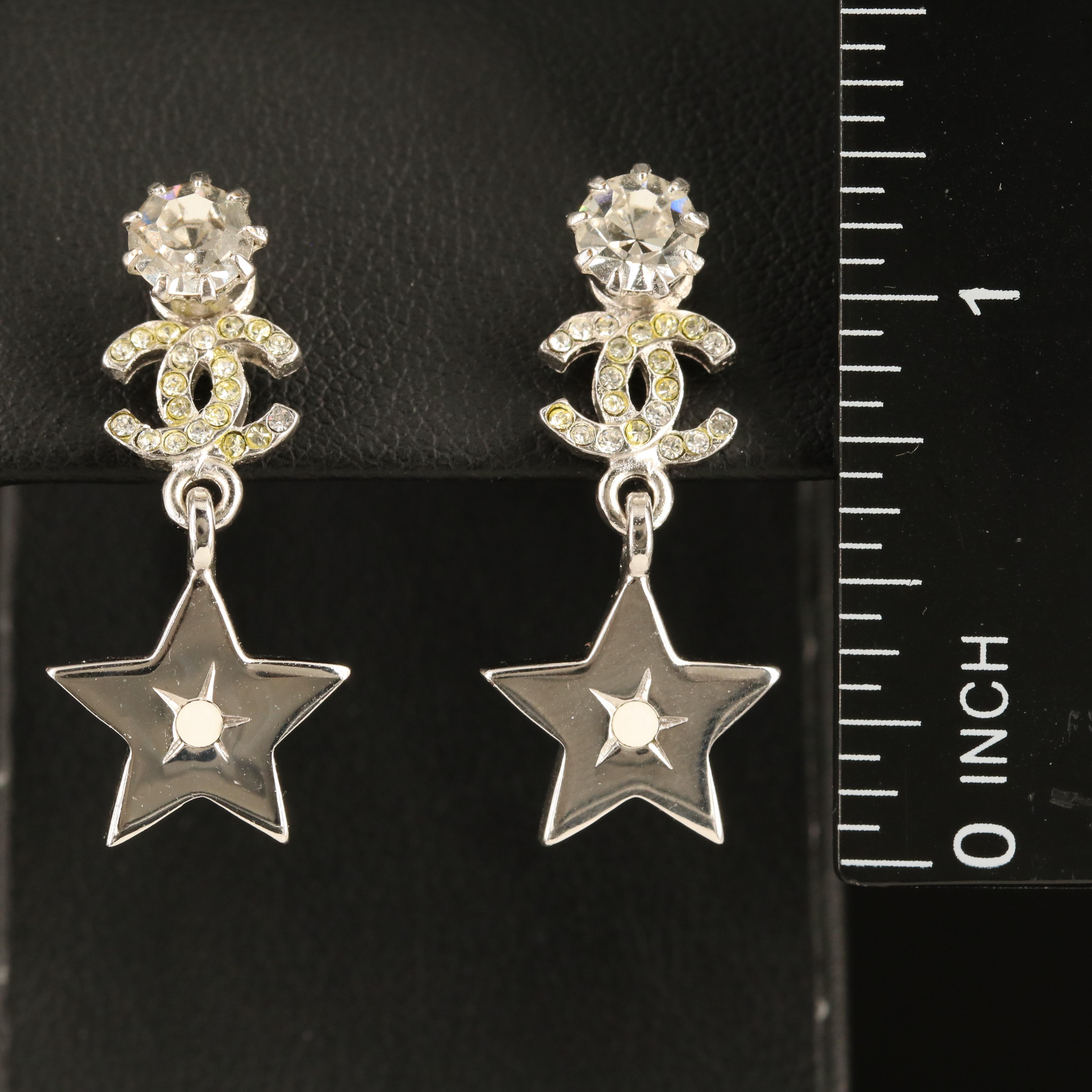 Chanel Strass Logo Star Earrings