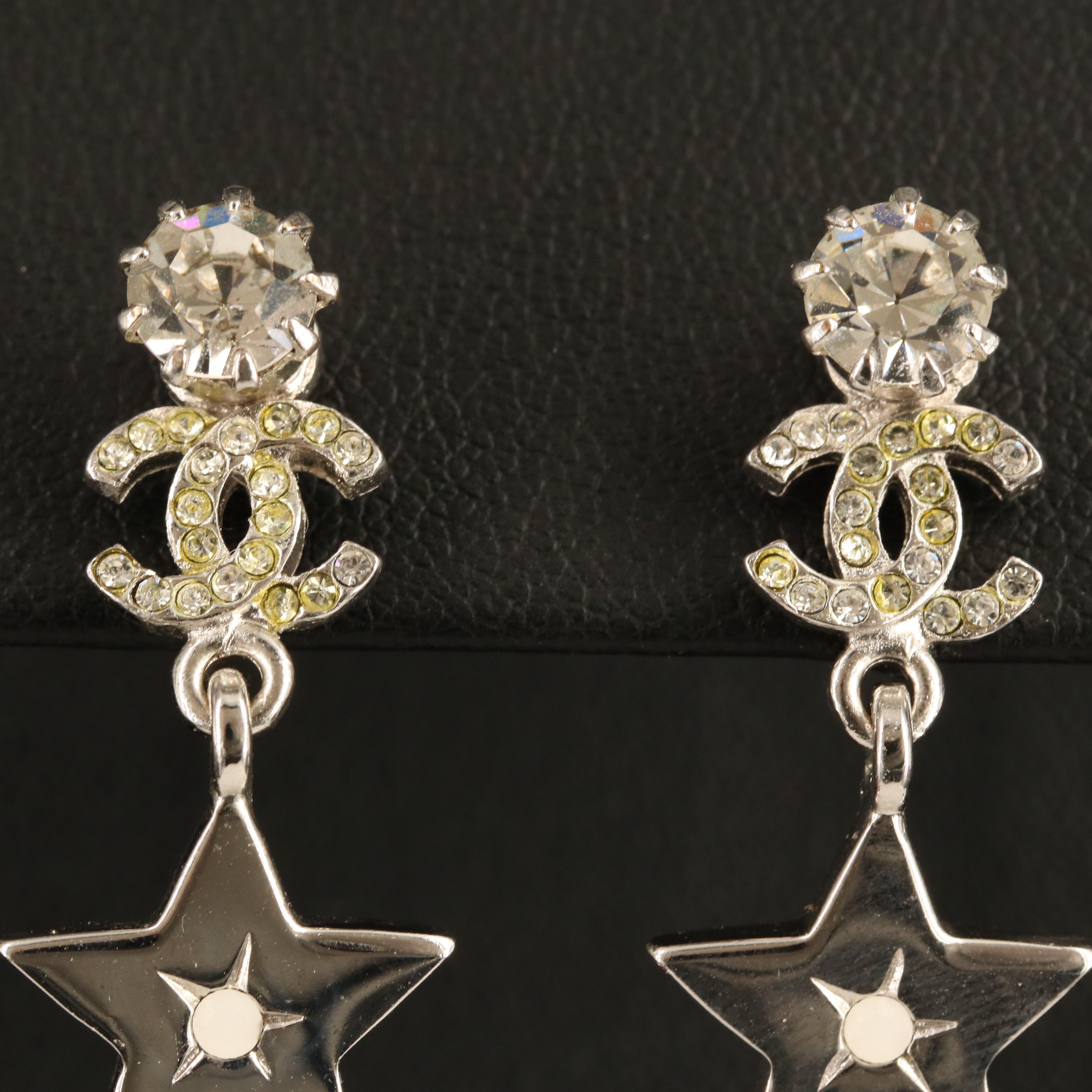 Chanel Strass Logo Star Earrings