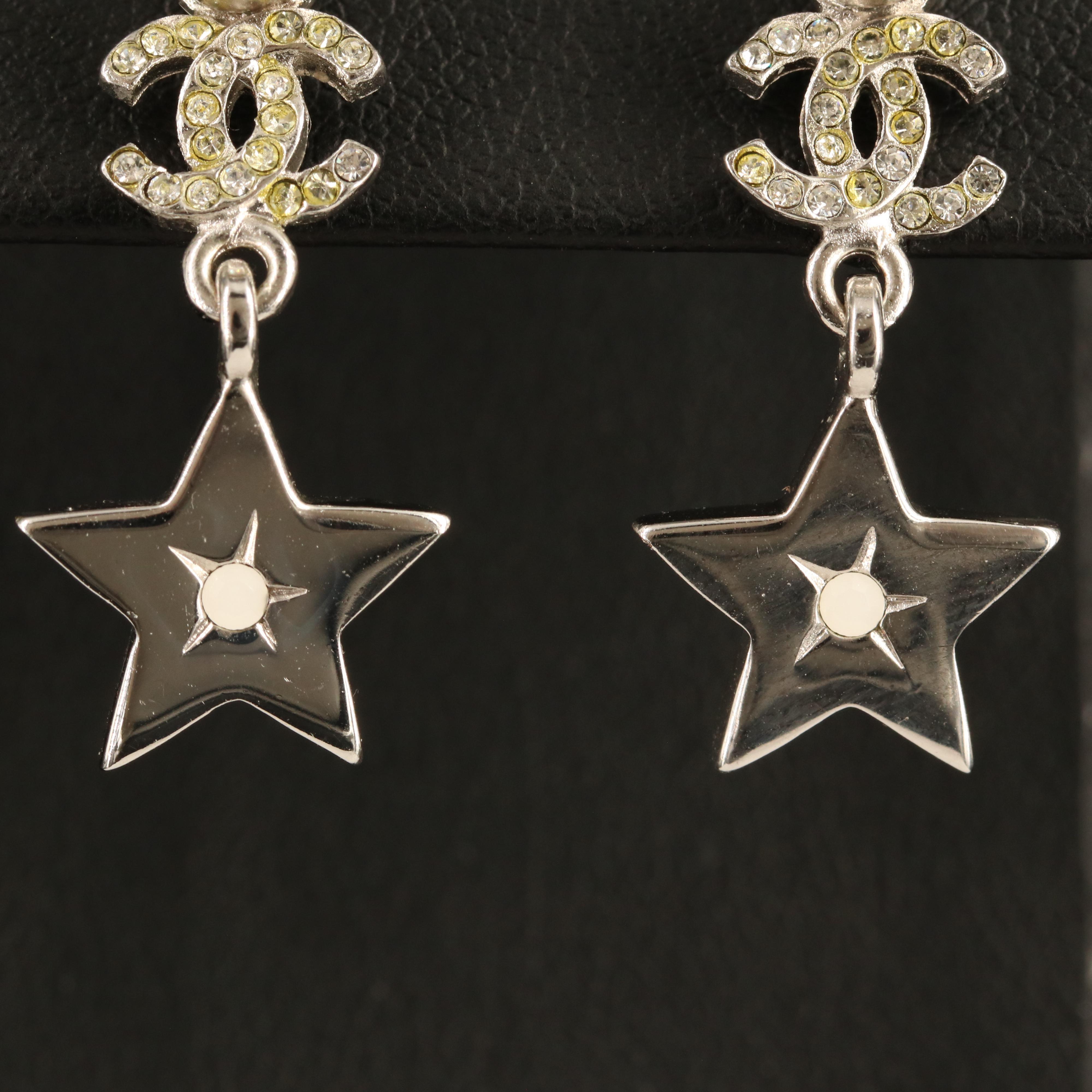 Chanel Strass Logo Star Earrings