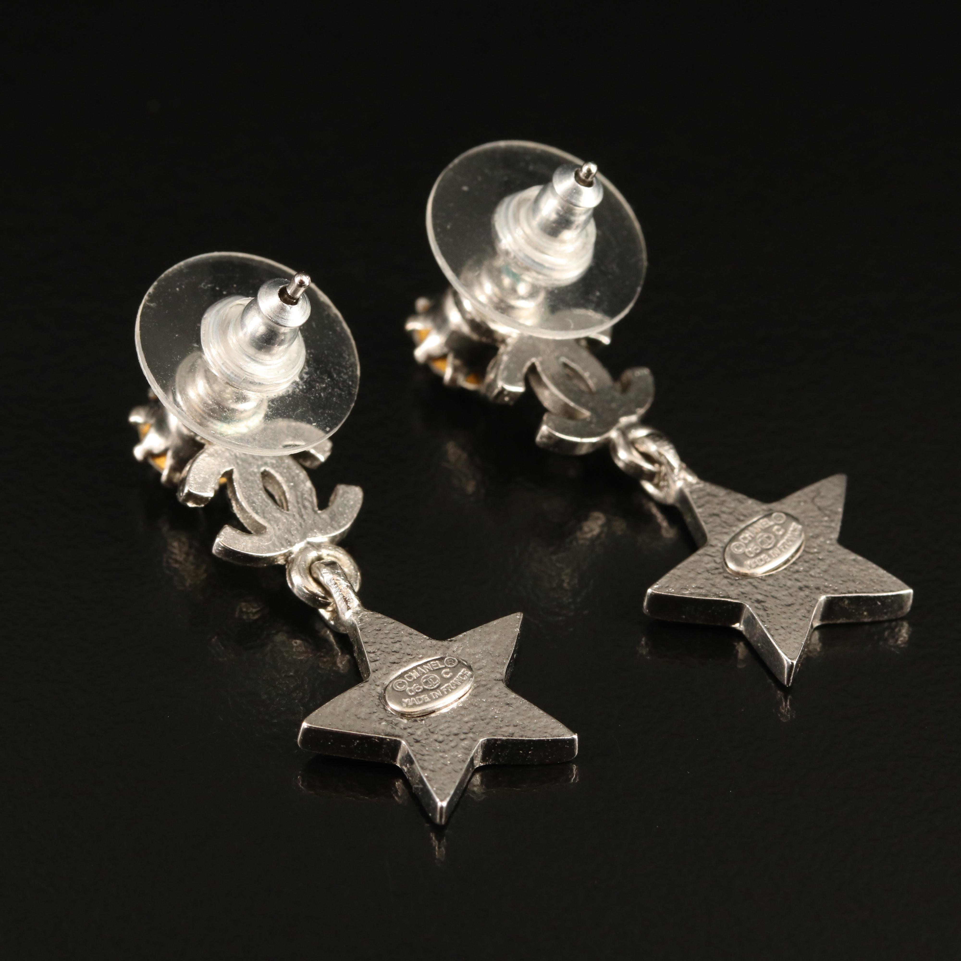 Chanel Strass Logo Star Earrings