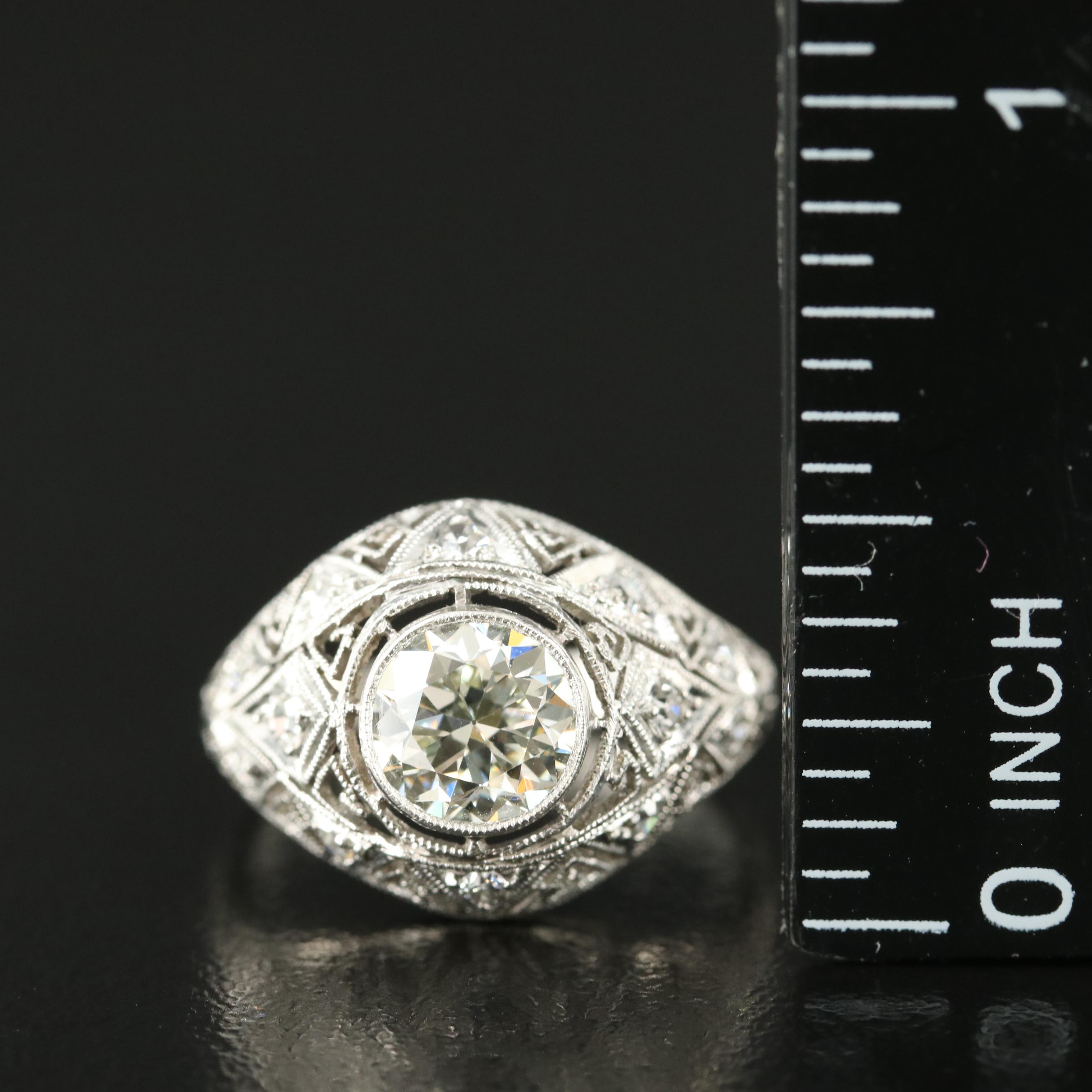 Art Deco Platinum 1.23 CTW Diamond Openwork Dome Ring with Milgrain Detail